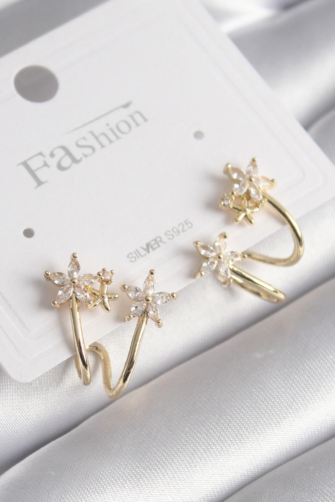 EBJ Rice Gold Color Zircon Stone Flower Model Women's Earring - Pinneberg