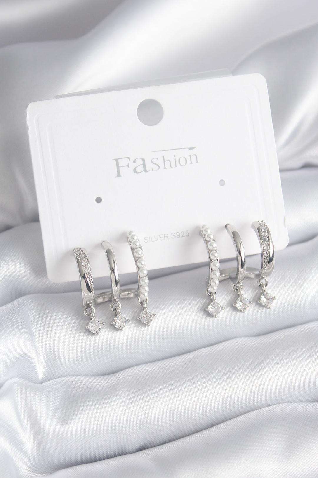 EBJ Rice Silver Color Zircon Stone Detailed Pearl Women's Earring - Gillingham