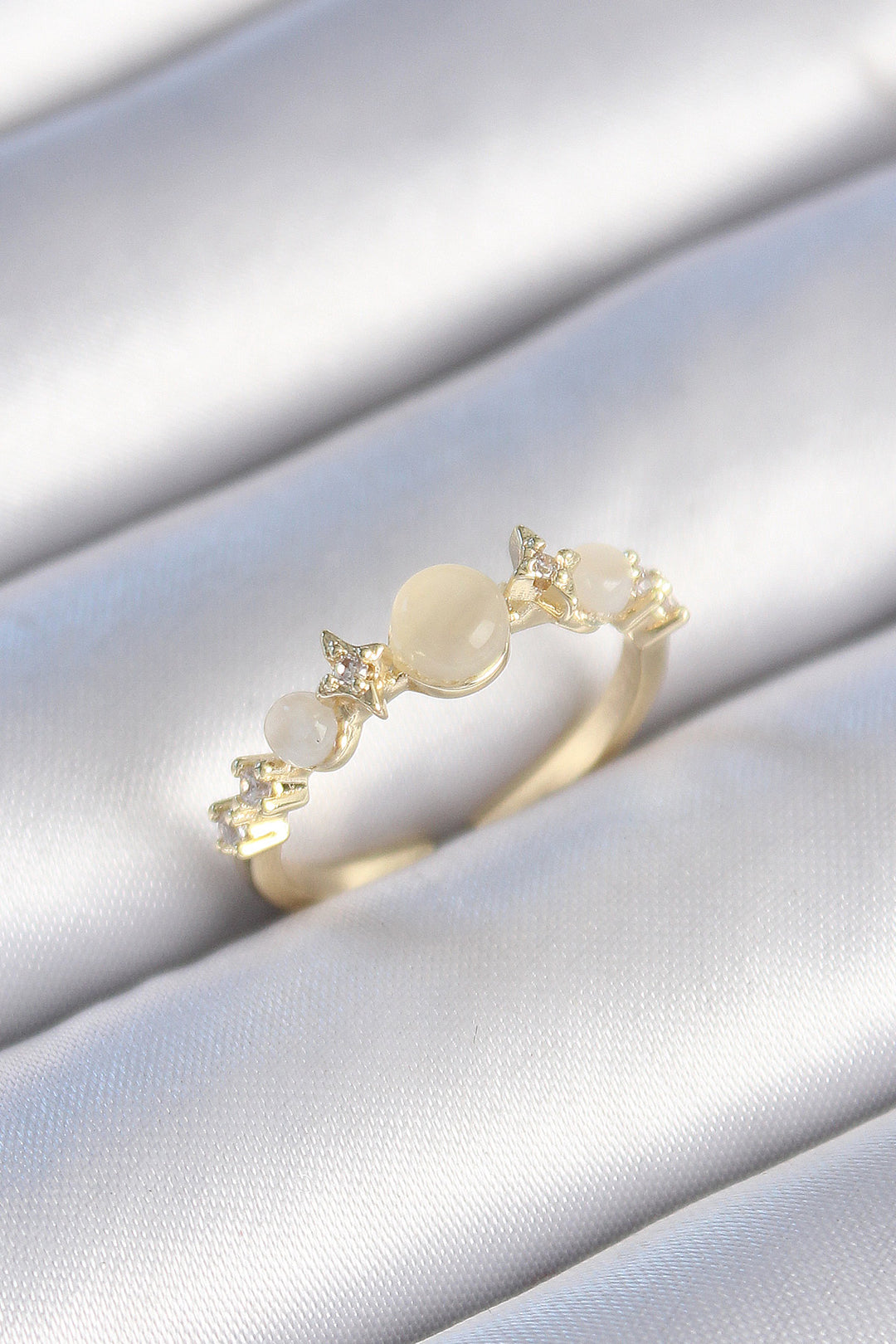 EBJ Rice Gold Color Star Detail White Enamel Women's Ring with Zircon Stone - Glasgow