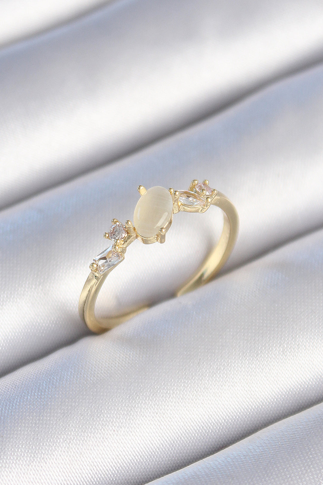 EBJ Rice Gold Color Zircon Stone Oval White Enamel Women's Ring - Hoover