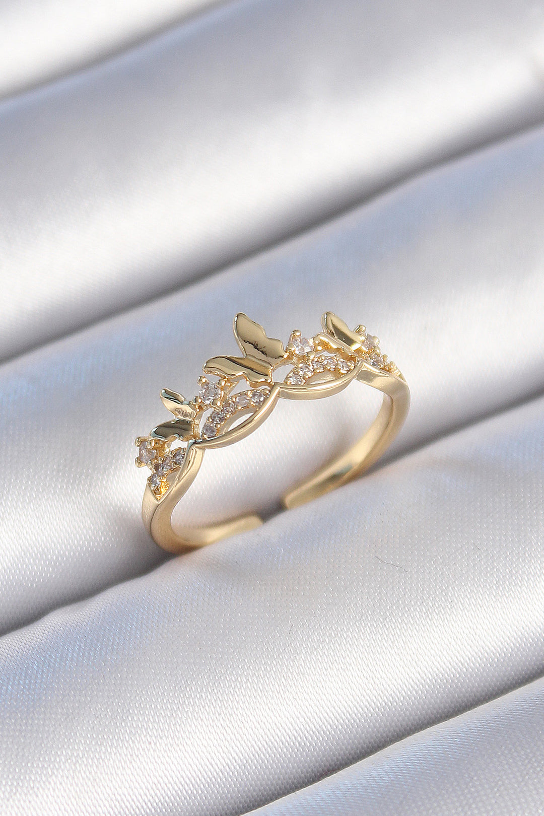 EBJ Rice Gold Color Butterfly Model Women's Ring with Zircon Stone - Leander