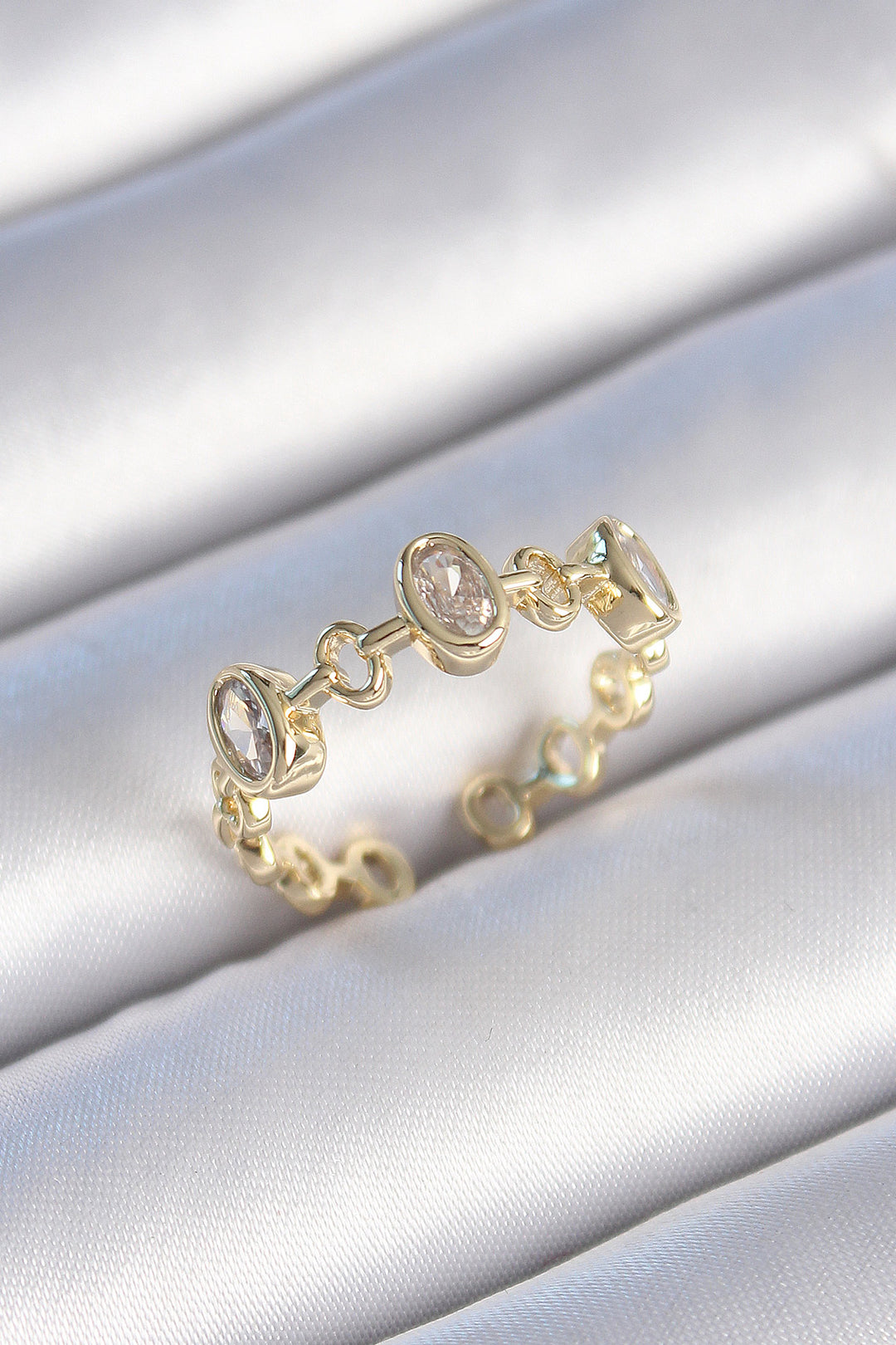 EBJ Rice Gold Color Round Chain Model Women's Ring with Zircon Stone - Garbsen