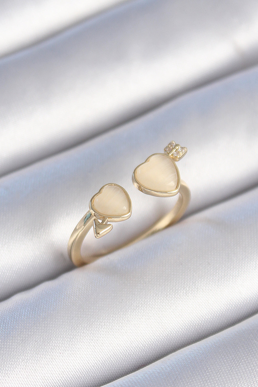 EBJ Gold Color Rice White Enamel Heart Model Women's Ring - Tracy