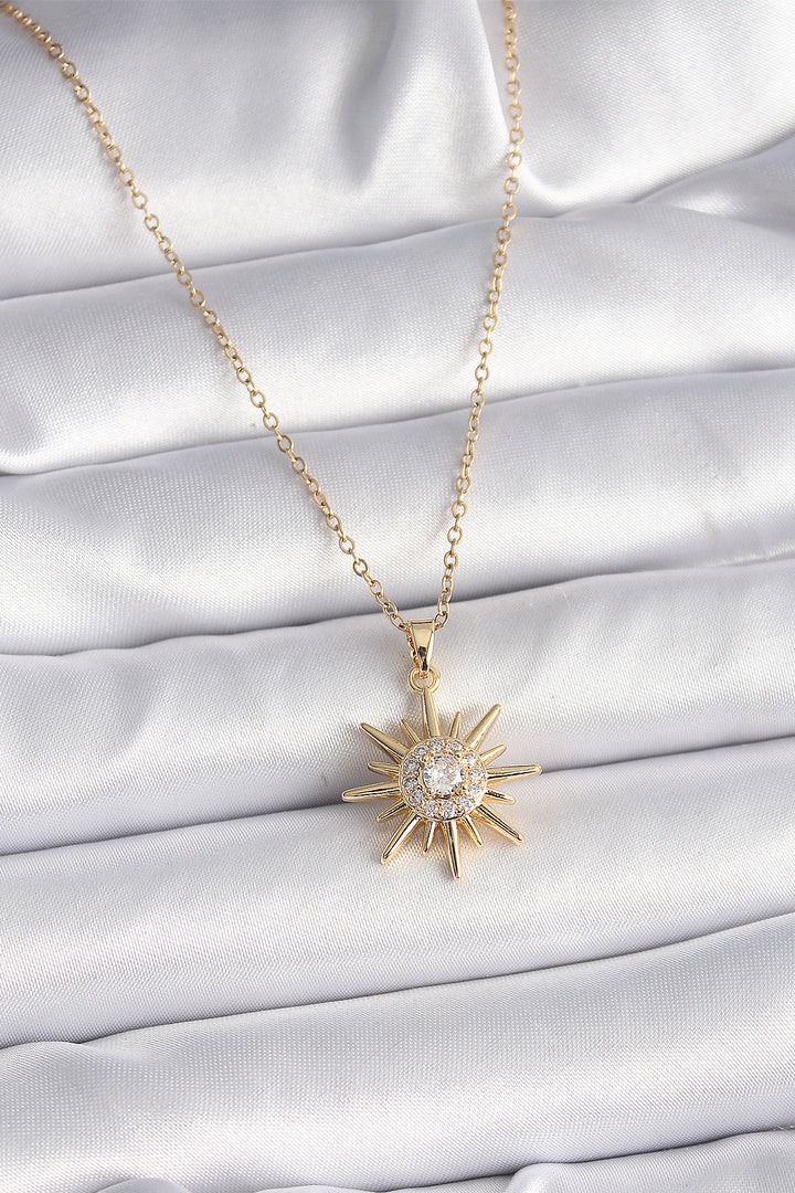 EBJ 316L Steel Gold Color Chain with Zircon Stone Sun Design Women's Necklace - Cuernavaca