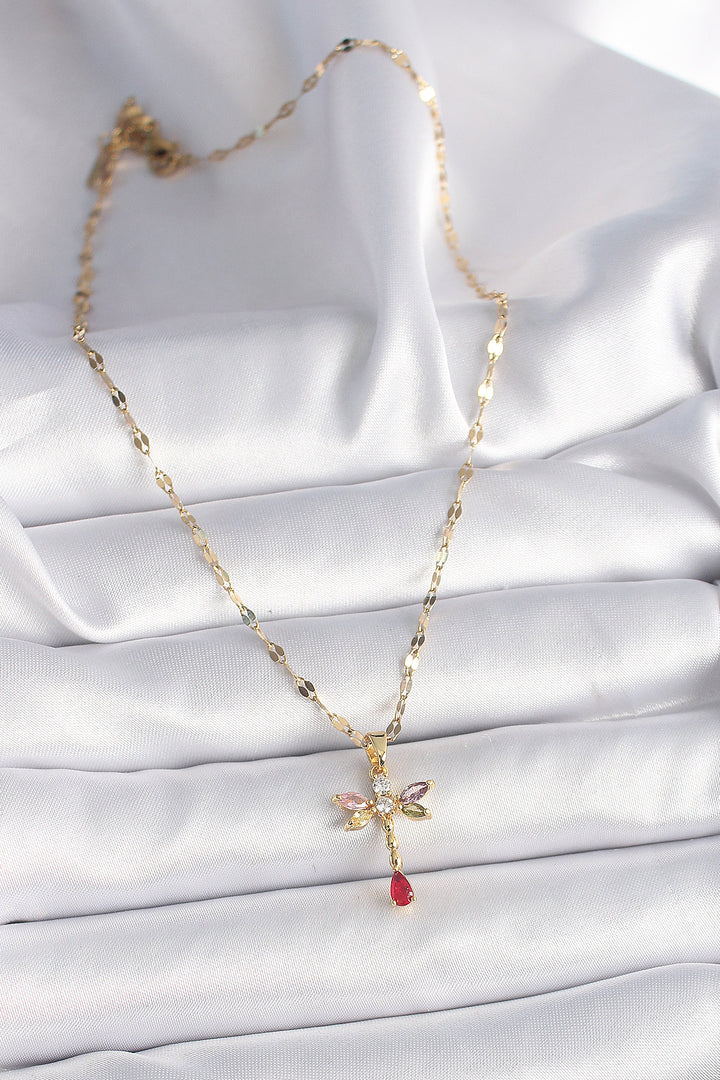 EBJ 316L Steel Gold Color Chain Colorful Zircon Stone Dragonfly Model Women's Necklace - San Sebastián de los Reyes