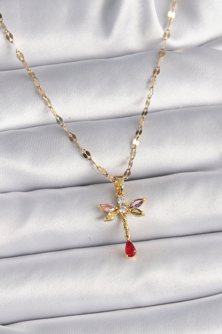 EBJ 316L Steel Gold Color Chain Colorful Zircon Stone Dragonfly Model Women's Necklace - San Sebastián de los Reyes
