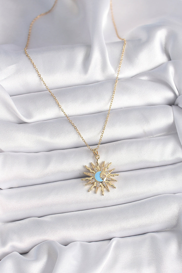 EBJ 316L Steel Gold Color Chain with Zircon Stone Sun Model Blue Moon Processing Women's Necklace - Hammond