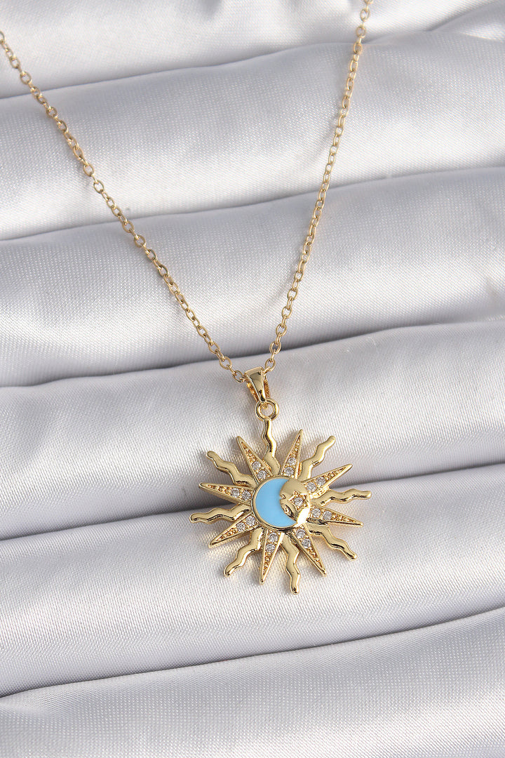 EBJ 316L Steel Gold Color Chain with Zircon Stone Sun Model Blue Moon Processing Women's Necklace - Hammond