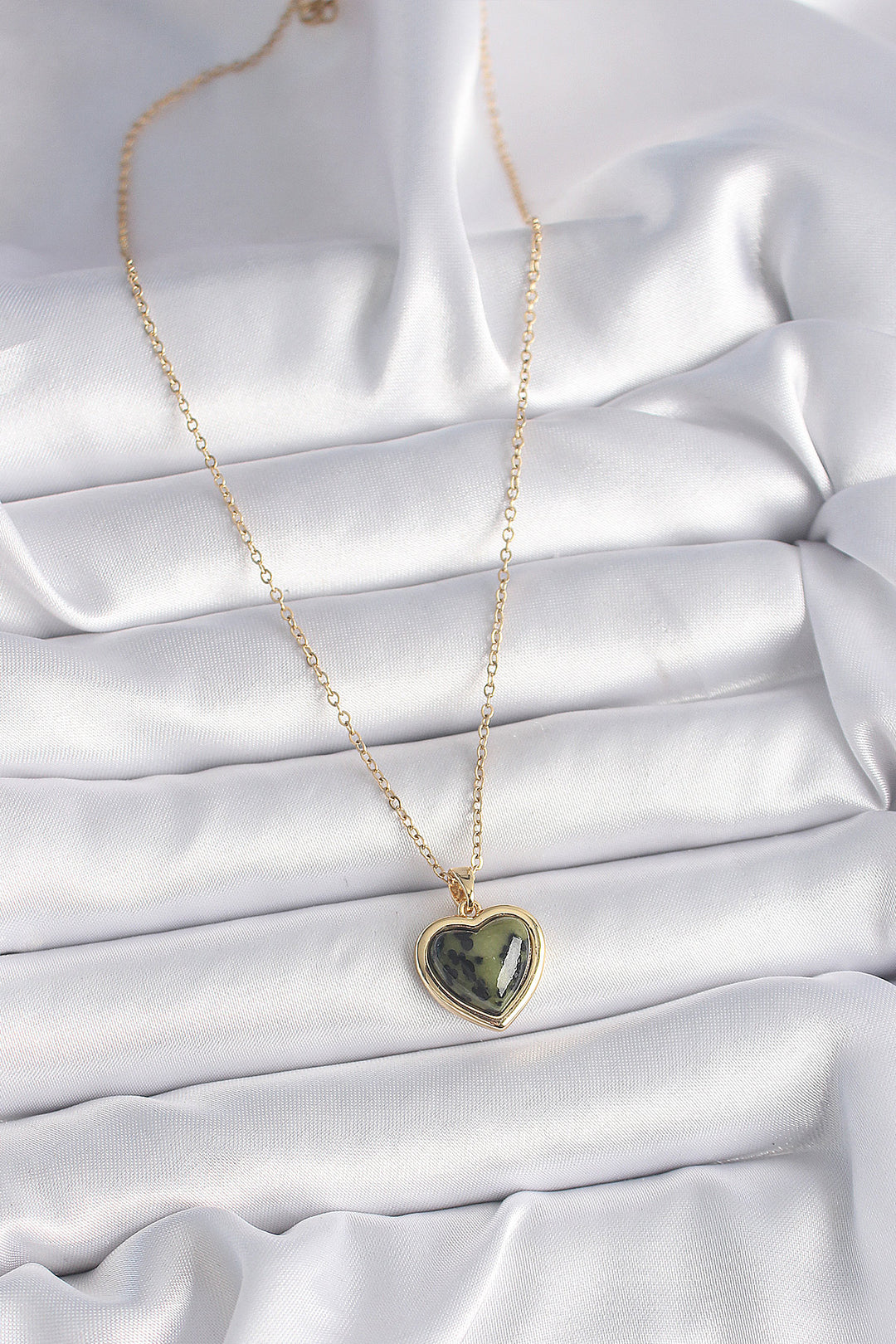 EBJ 316L Steel Gold Color Chain Green Oil Green Heart Model Women's Necklace - Bila Tserkva