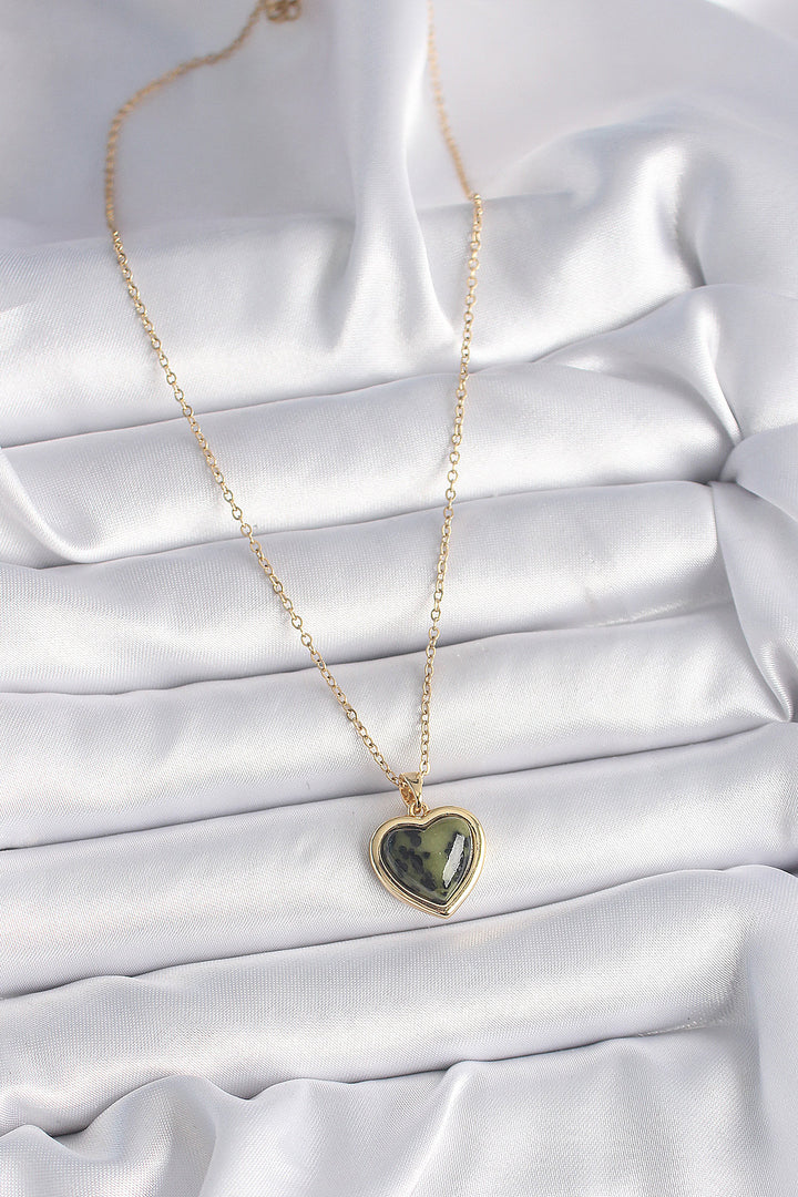 EBJ 316L Steel Gold Color Chain Green Oil Green Heart Model Women's Necklace - Bila Tserkva