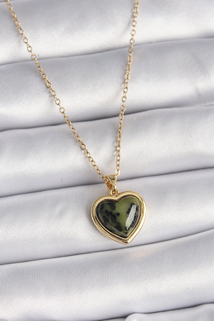 EBJ 316L Steel Gold Color Chain Green Oil Green Heart Model Women's Necklace - Bila Tserkva