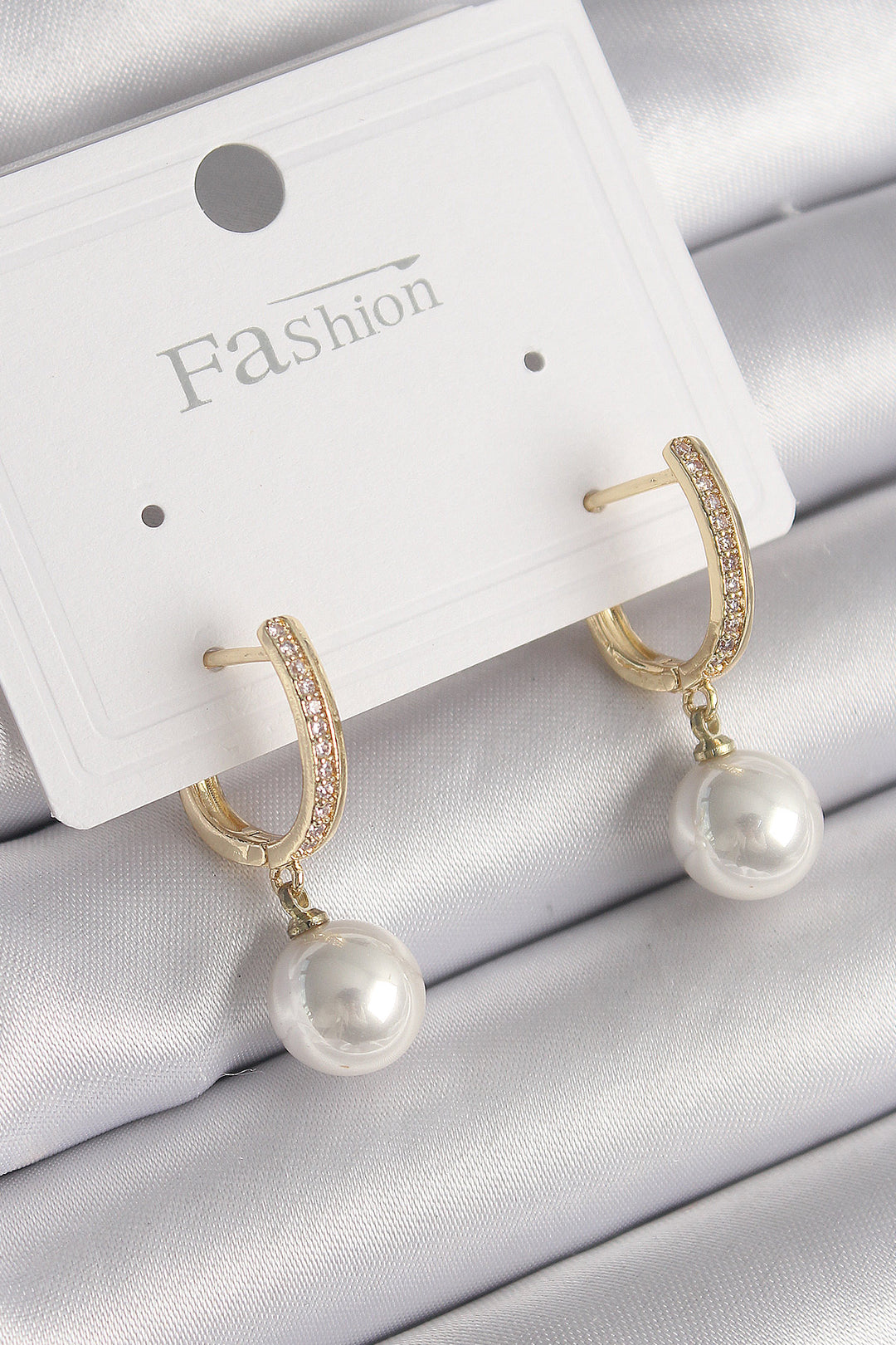 EBJ Rice Gold Color Zircon Stone Dangle Pearl Model Women's Earring - Afragola