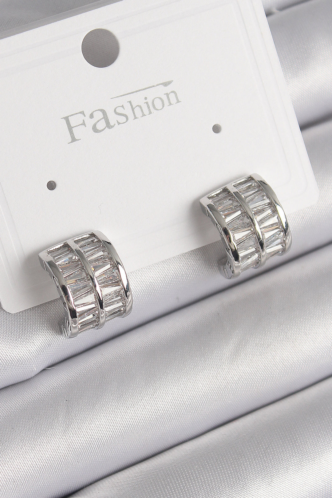 EBJ Rice Silver Color Double Row Zircon Stone Women's Earring - Heidelberg