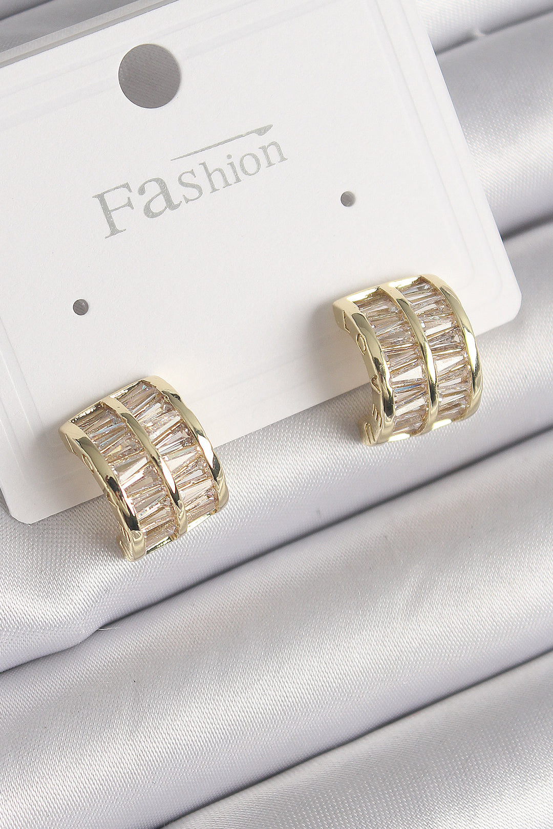 EBJ Rice Gold Color Double Row Zircon Stone Women's Earring - Watsonville