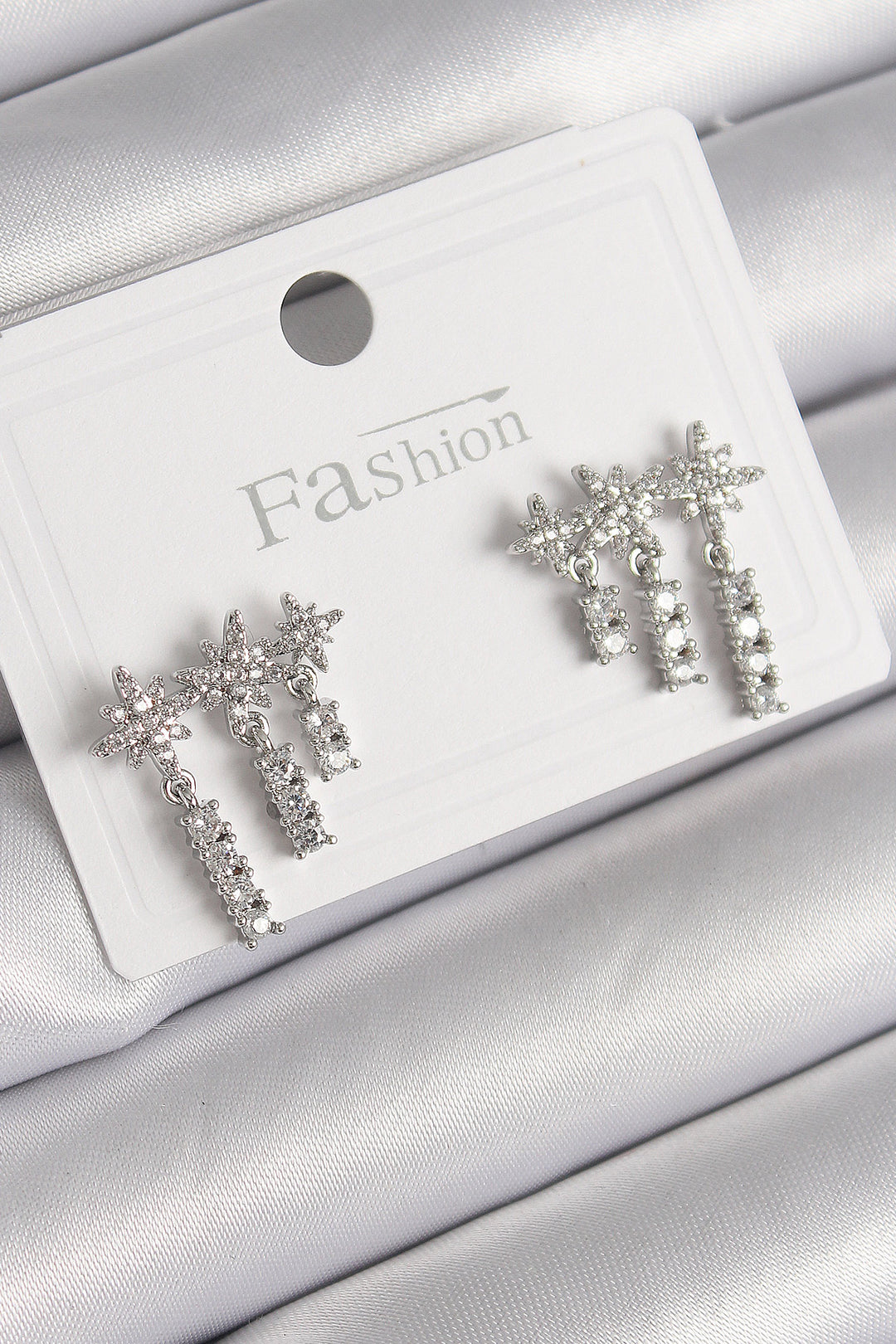 EBJ Rice Silver Color Zircon Stone 3-Piece Dangling Star Model Women's Earring - Vitrolles