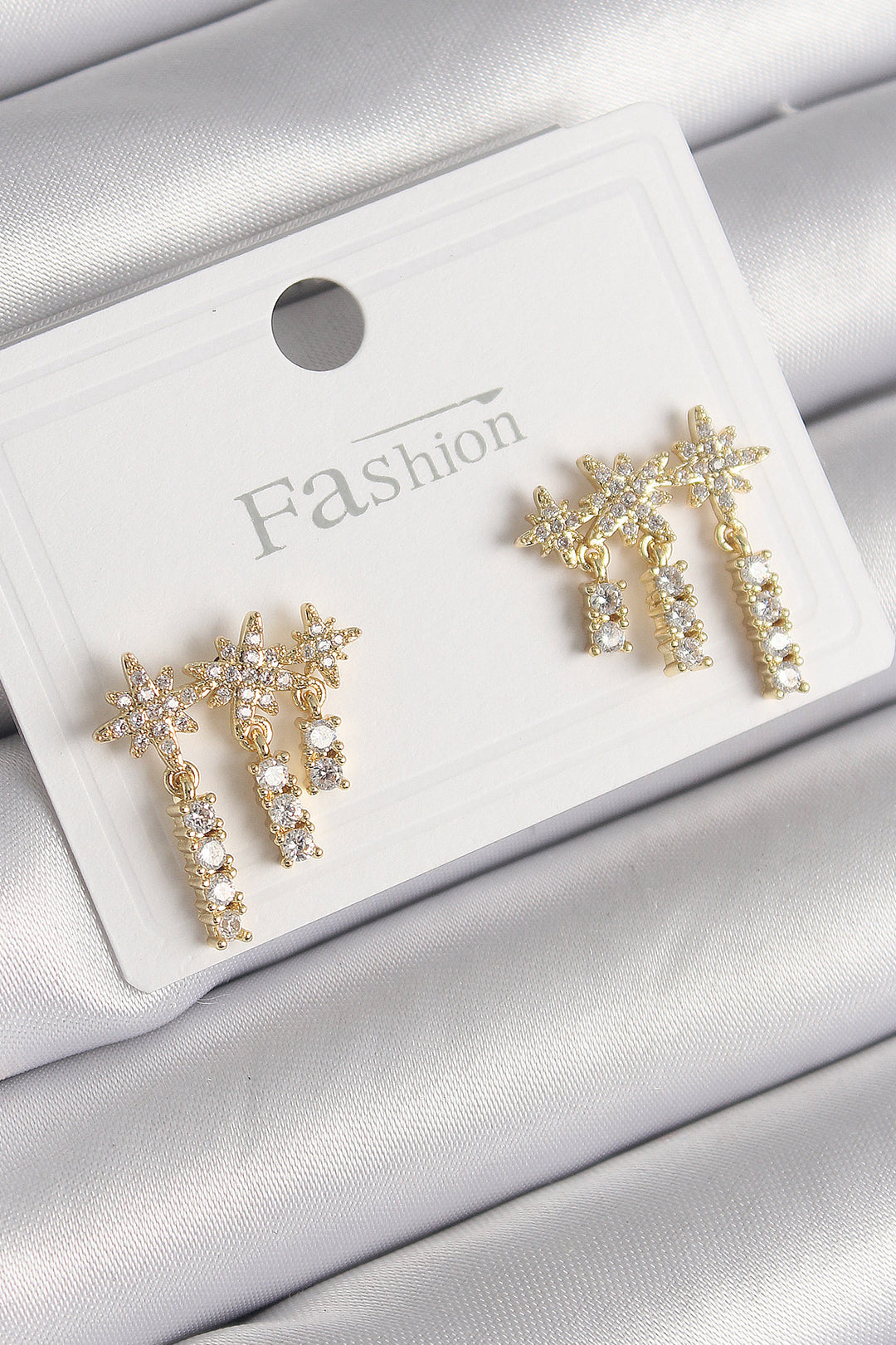EBJ Rice Gold Color Zircon Stone 3-Piece Dangling Star Model Women's Earring - Crailsheim