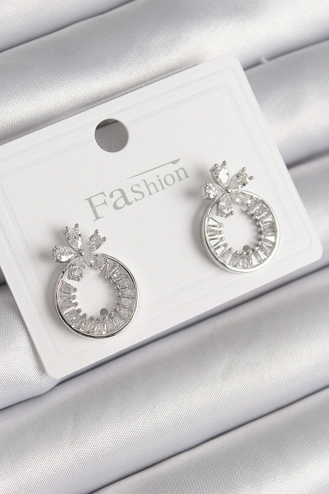 EBJ Rice Silver Color Zircon Stone Ring Model Flower Figure Women's Earring - Dale City