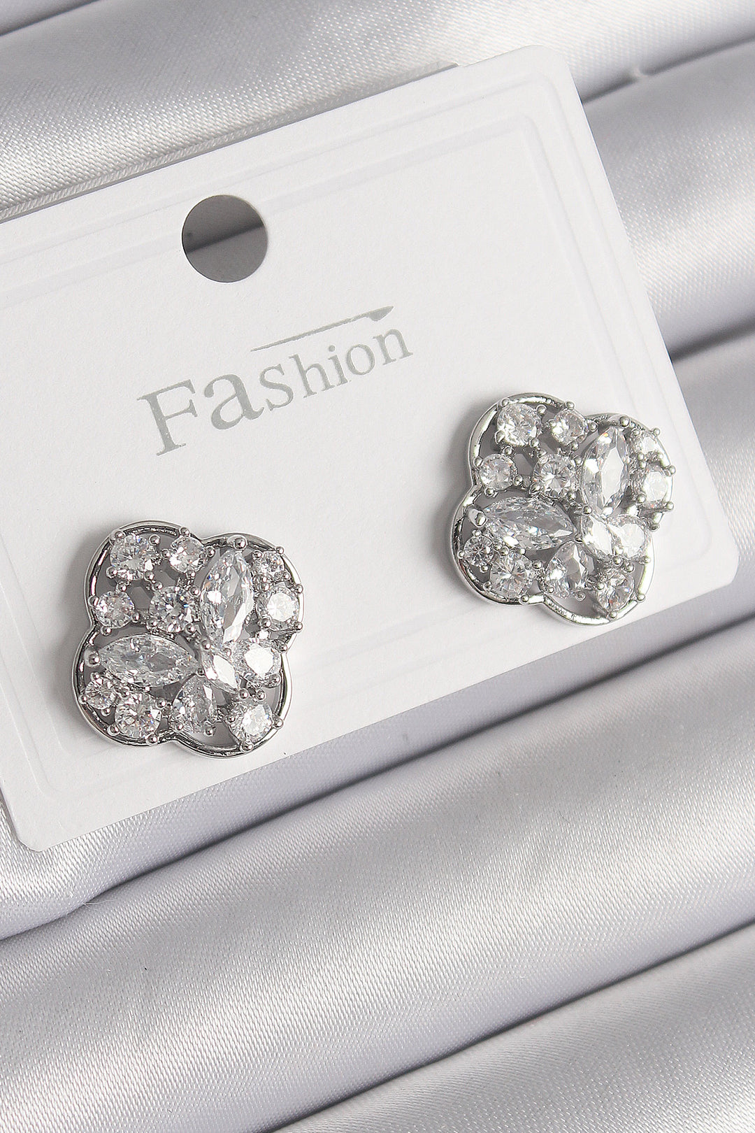 EBJ Rice Silver Color Clover Model Women's Earring with Zircon Stone - Olathe