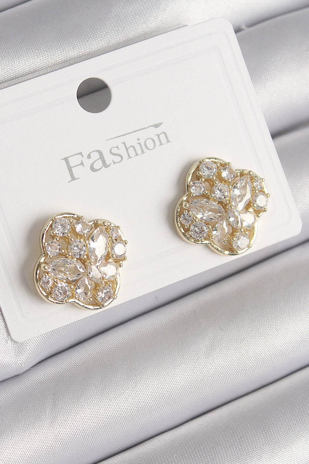 EBJ Rice Gold Color Clover Model Women's Earring with Zircon Stone - Clamart