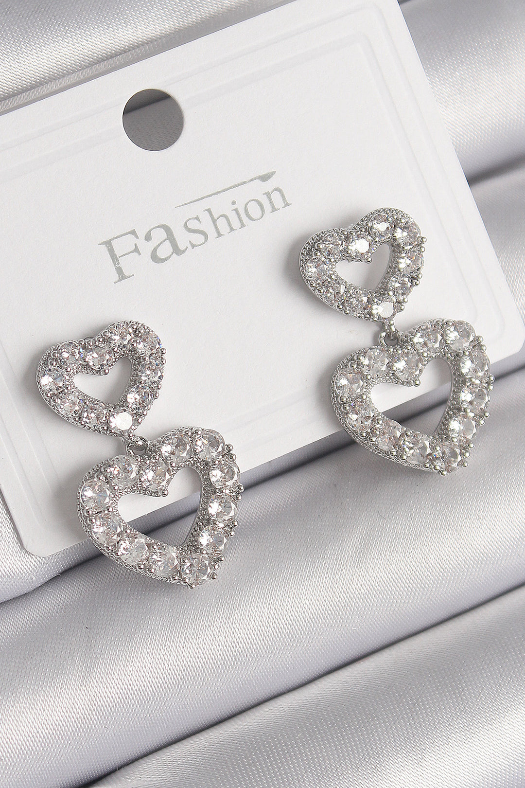 EBJ Rice Silver Color Zircon Stone Dangle Heart Model Women's Earring - Independence