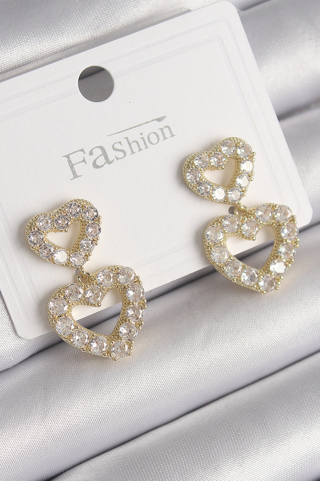 EBJ Rice Gold Color Zircon Stone Dangle Heart Model Women's Earrings - Hartlepool