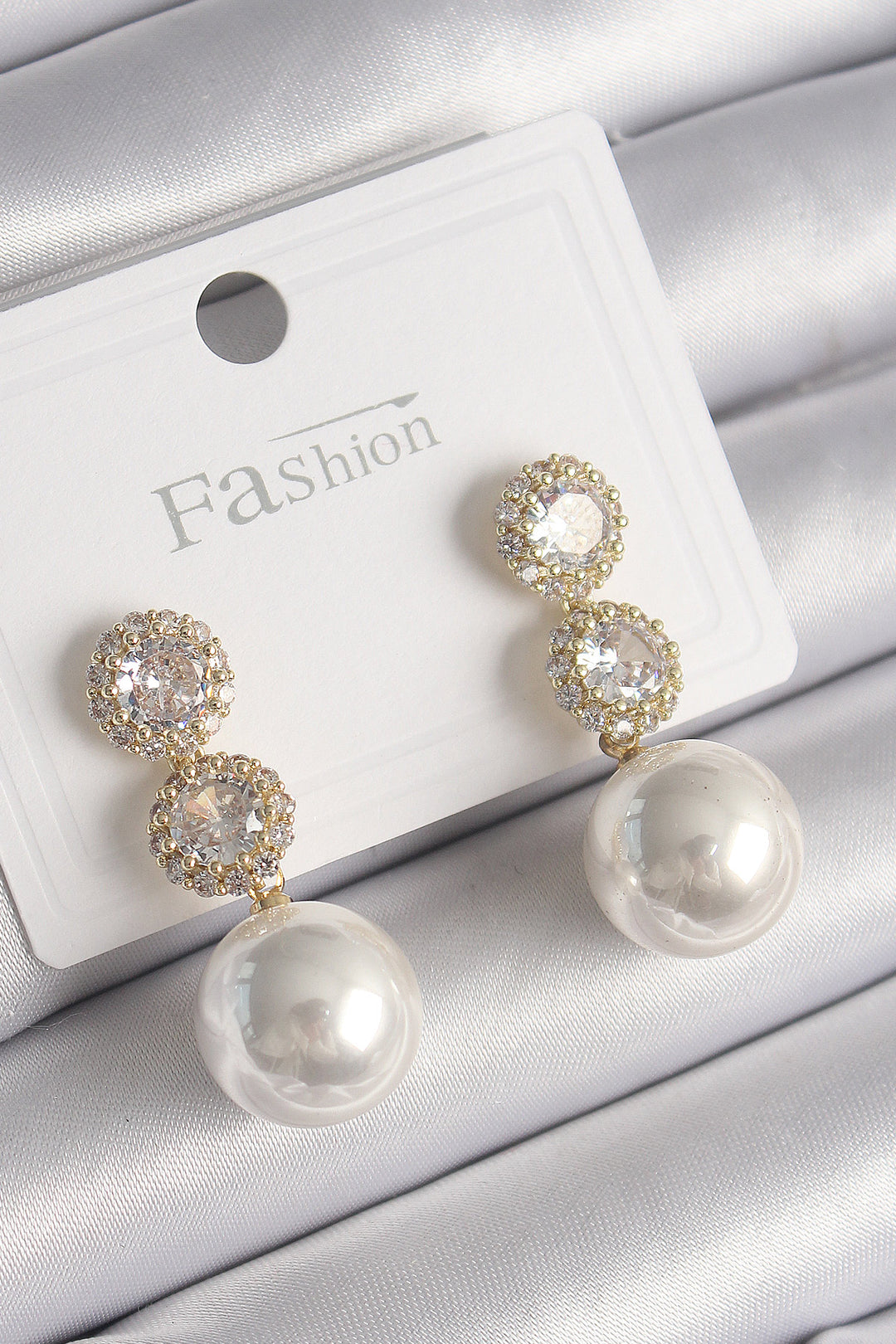 EBJ Gold Color Zircon Stone Dangle Pearl Model Women's Earrings - Matera