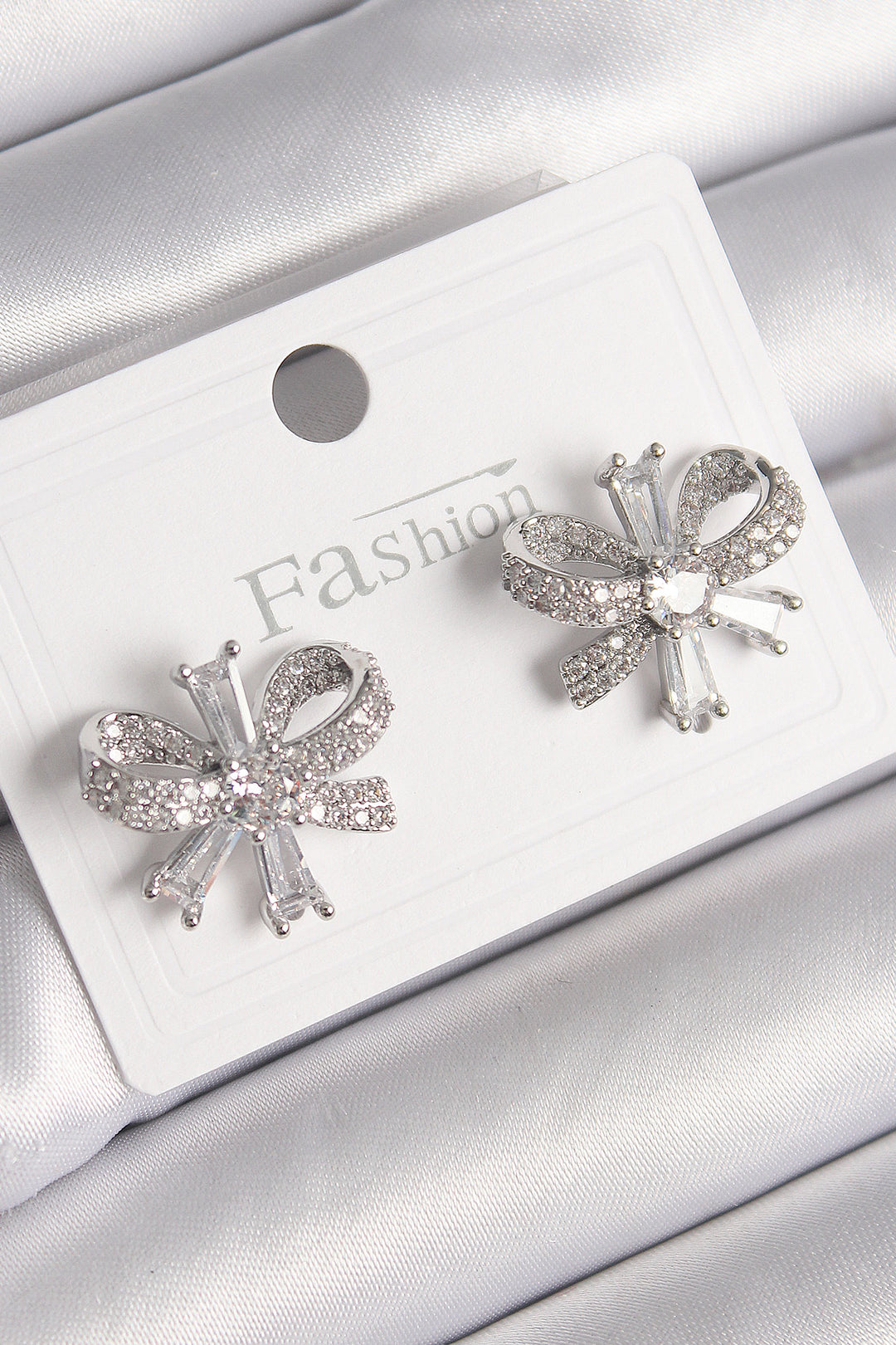 EBJ Rice Silver Color Zircon Stone Bow Model Women's Earring - Rossano