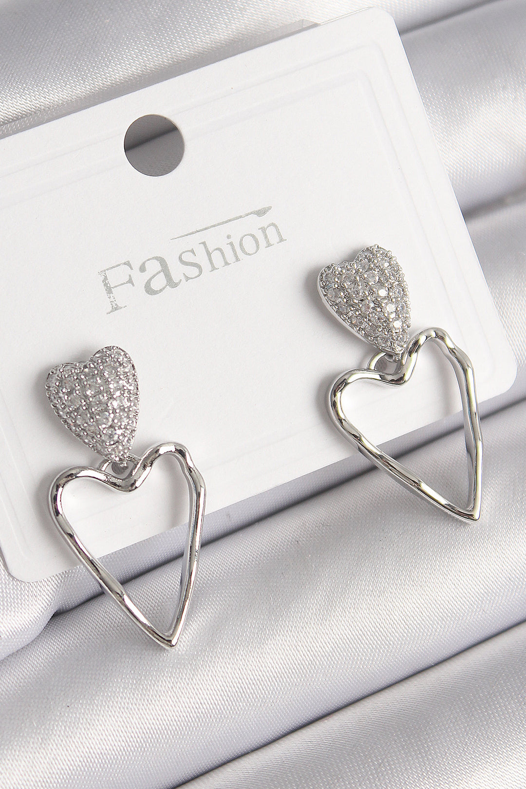 EBJ Rice Silver Color Zircon Stone Heart Model Women's Earring - Deer Park