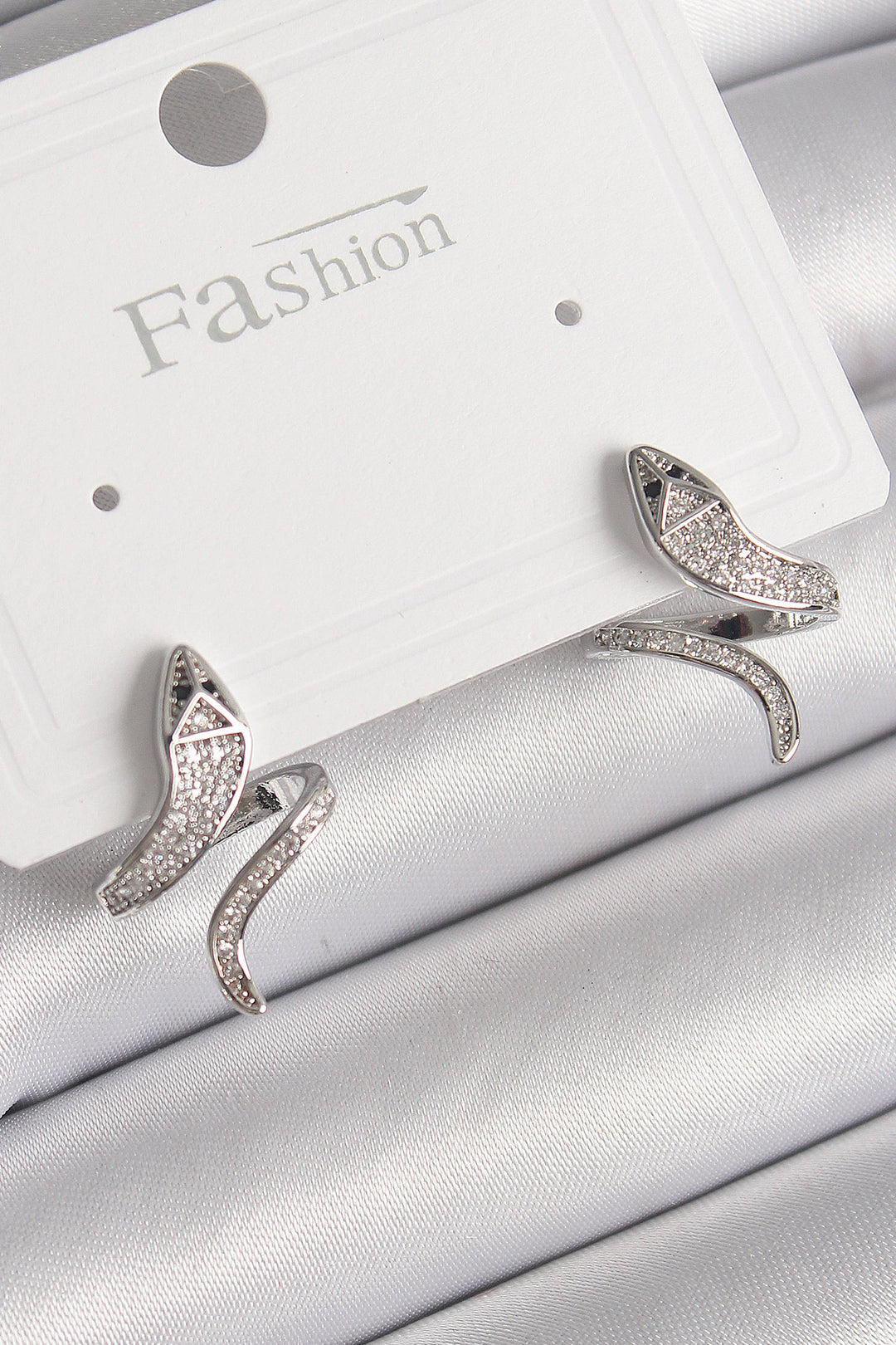 EBJ Rice Silver Color Snake Model Women's Earring with Zircon Stone - Auburn
