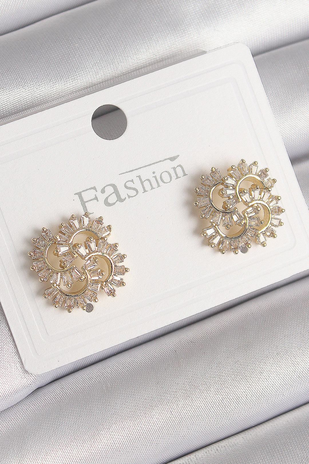 EBJ Rice Gold Color Clover Model Women's Earring with Zircon Stone - Ciampino