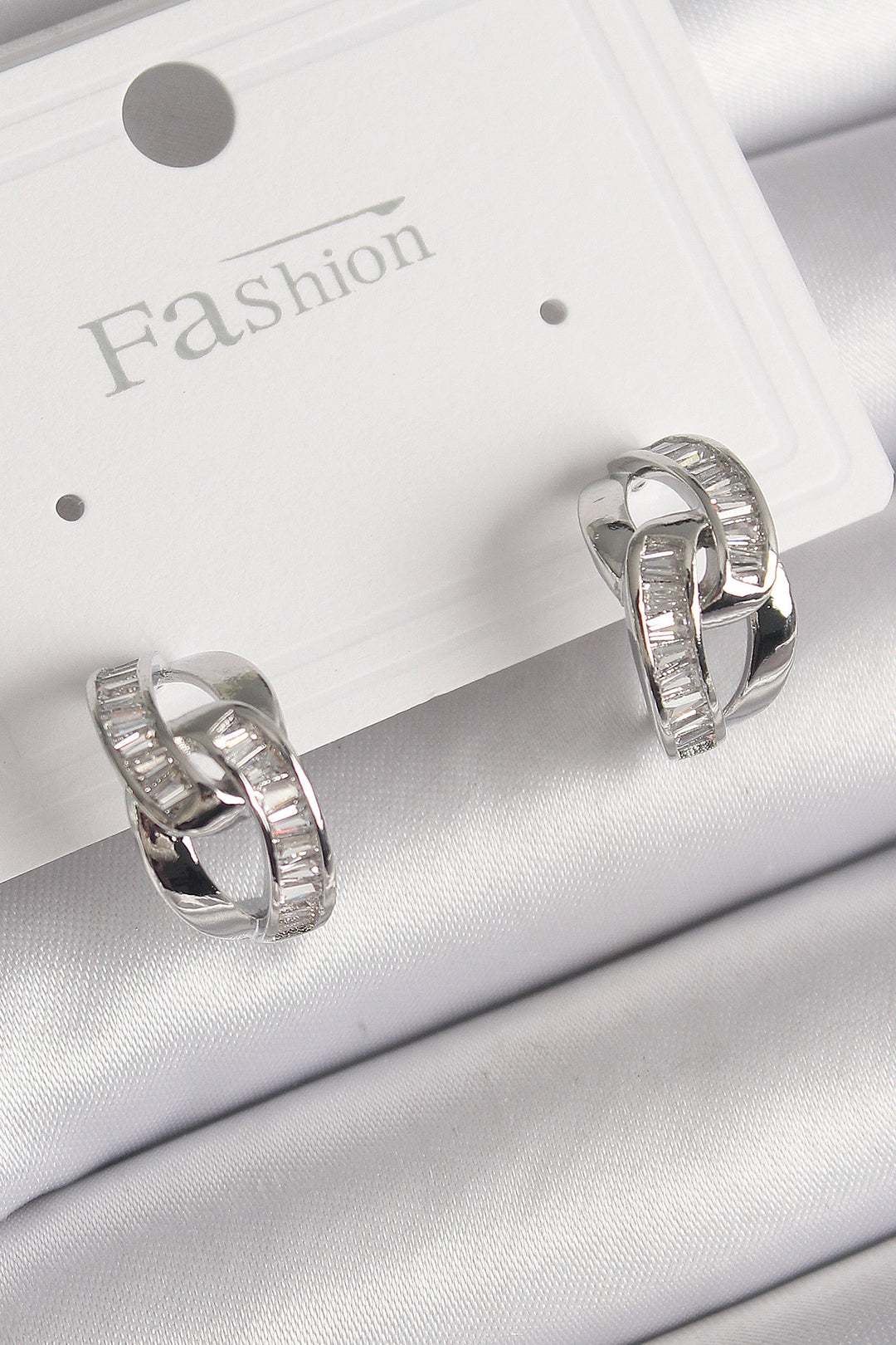 EBJ Rice Silver Color Zircon Stone Chain Model Women's Earring - Fountainebleau
