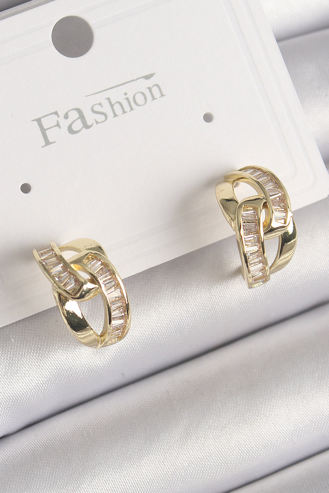 EBJ Rice Gold Color Zircon Stone Chain Model Women's Earring - Torre del Greco