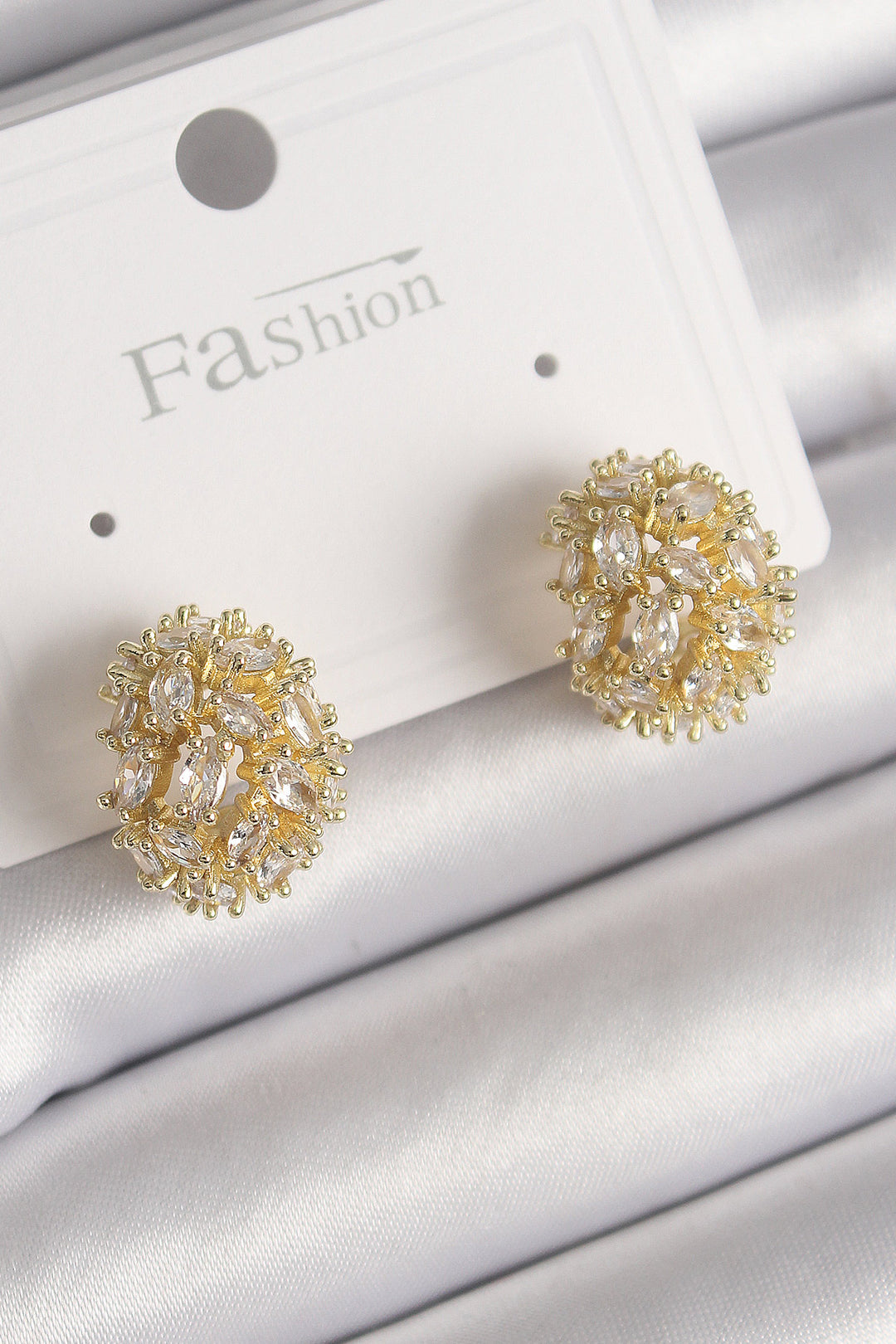 EBJ Gold Color Zircon Stone Women's Earrings with Rice Shape - Palm Beach Gardens