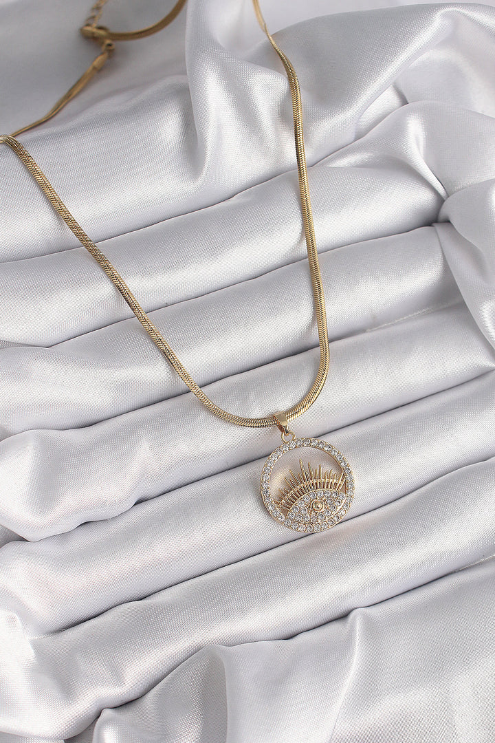 EBJ 316L Steel Gold Color Italian Chain with Zircon Stone Eye Design Women's Necklace - Whanganui