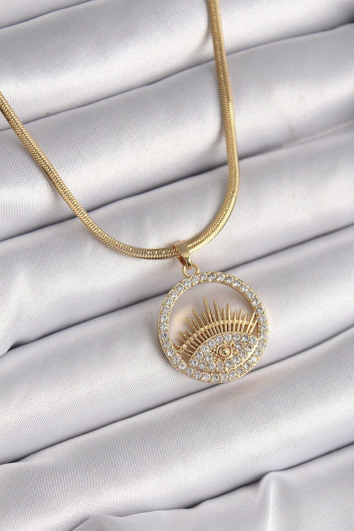 EBJ 316L Steel Gold Color Italian Chain with Zircon Stone Eye Design Women's Necklace - Whanganui