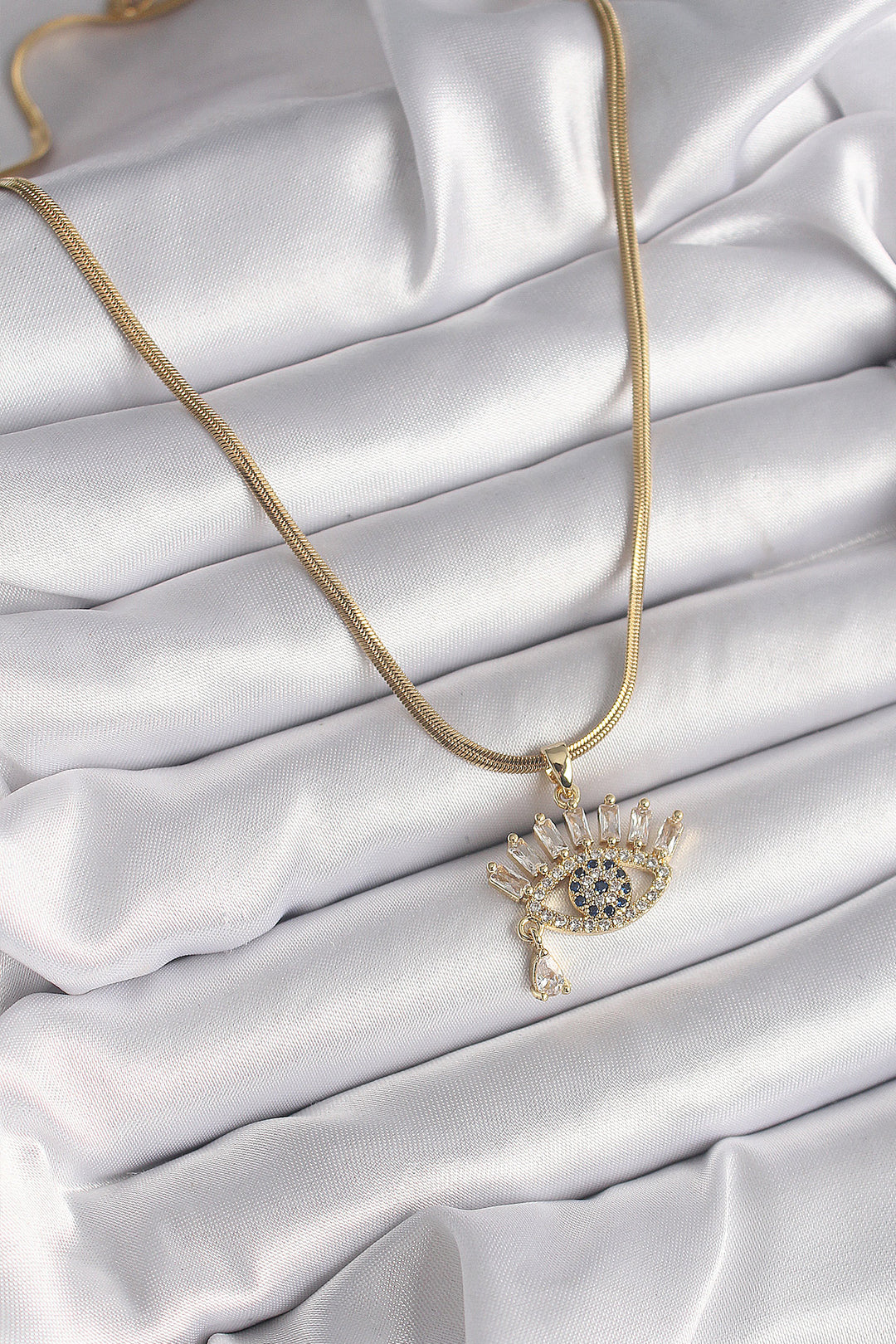 EBJ 316L Steel Gold Color Italian Chain with Zircon Stone Eye Model Women's Necklace - Graz