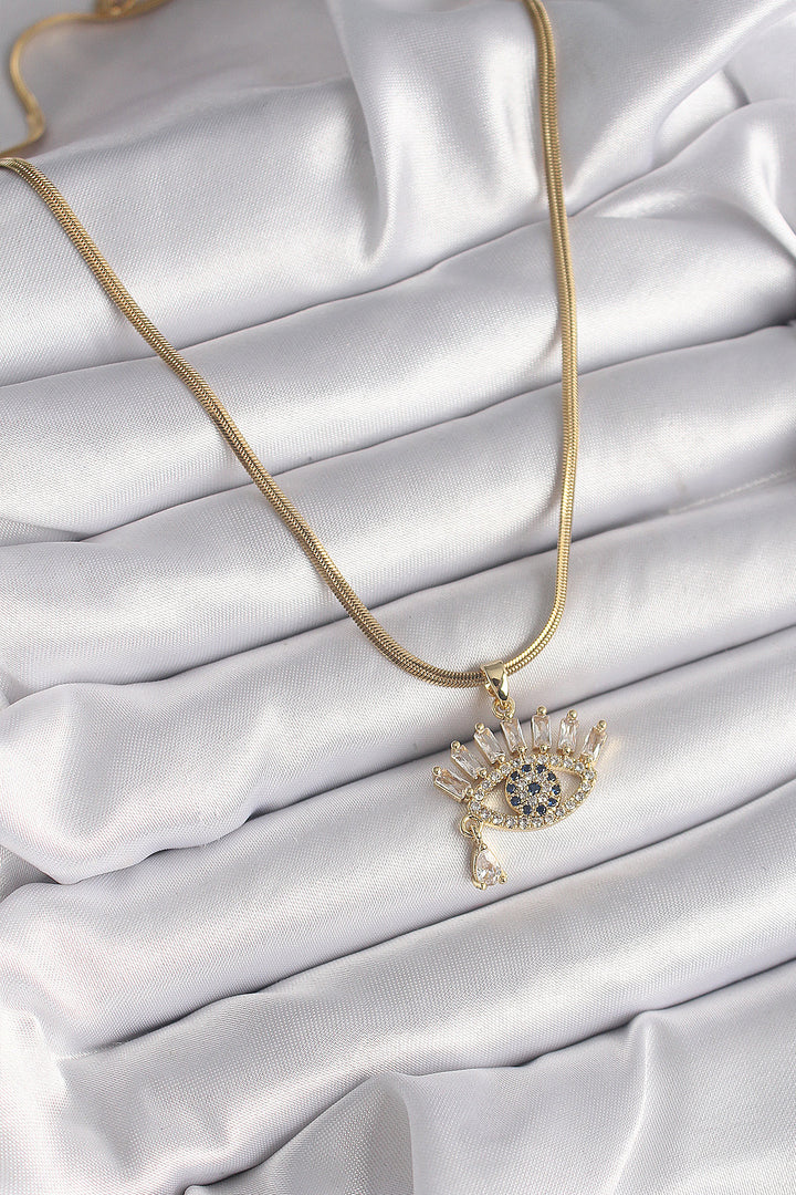 EBJ 316L Steel Gold Color Italian Chain with Zircon Stone Eye Model Women's Necklace - Graz