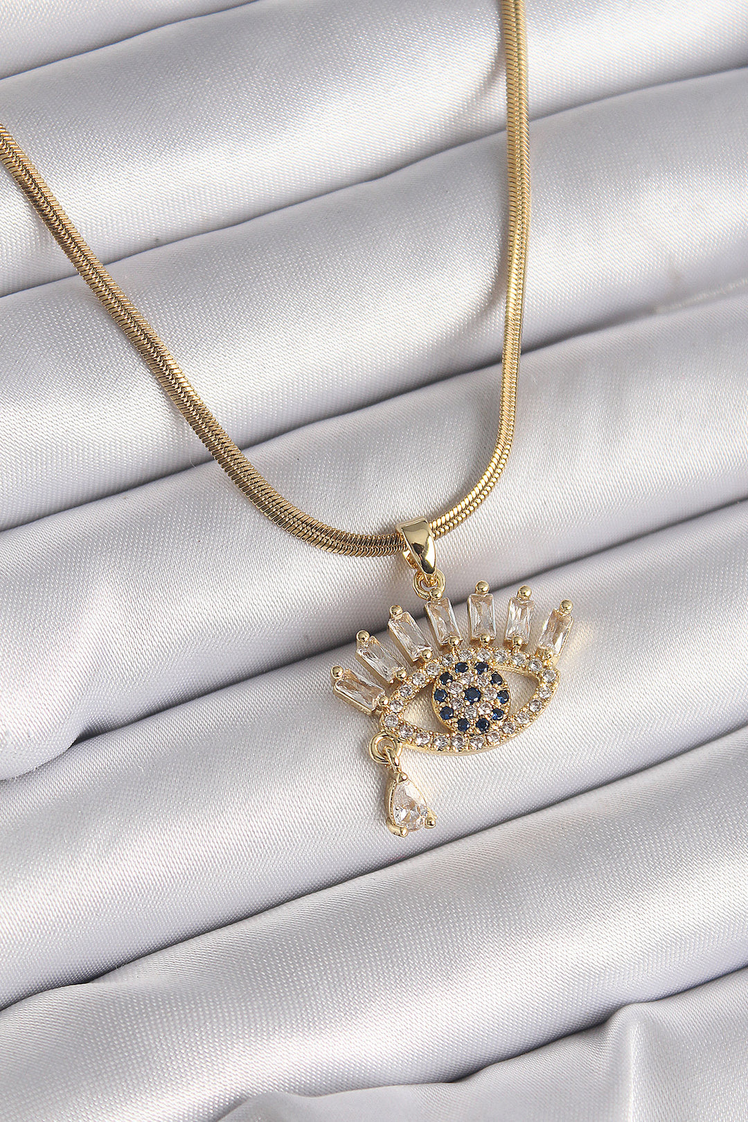 EBJ 316L Steel Gold Color Italian Chain with Zircon Stone Eye Model Women's Necklace - Graz