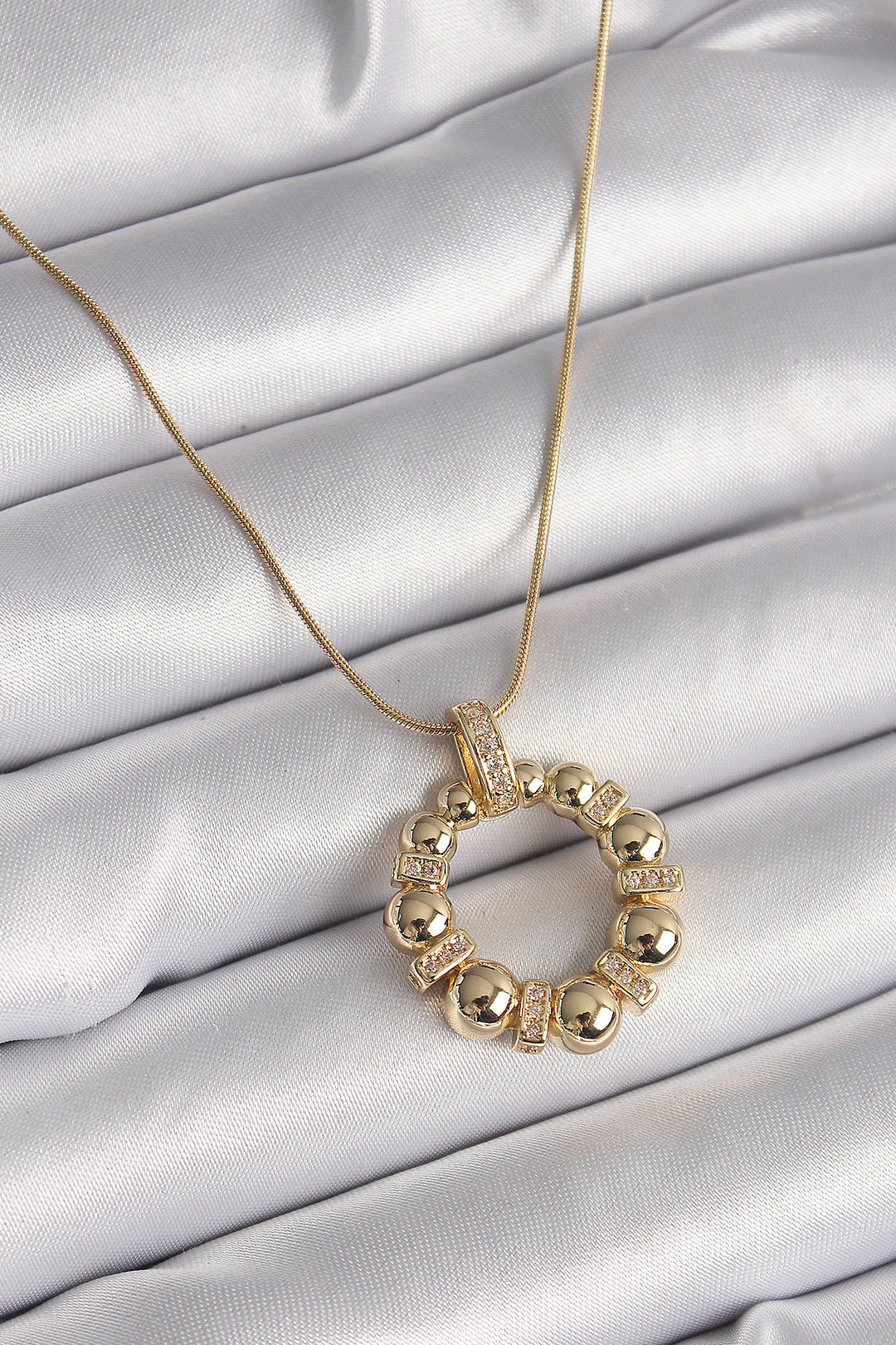 EBJ 316L Steel Gold Color Chain Zircon Stone Detailed Domed Ring Model Women's Necklace - Heroica Ciudad de Tlaxiaco