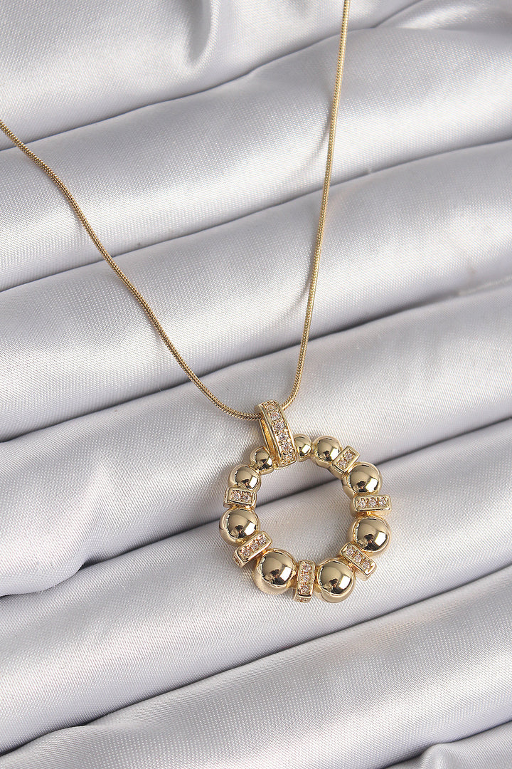 EBJ 316L Steel Gold Color Chain Zircon Stone Detailed Domed Ring Model Women's Necklace - Heroica Ciudad de Tlaxiaco