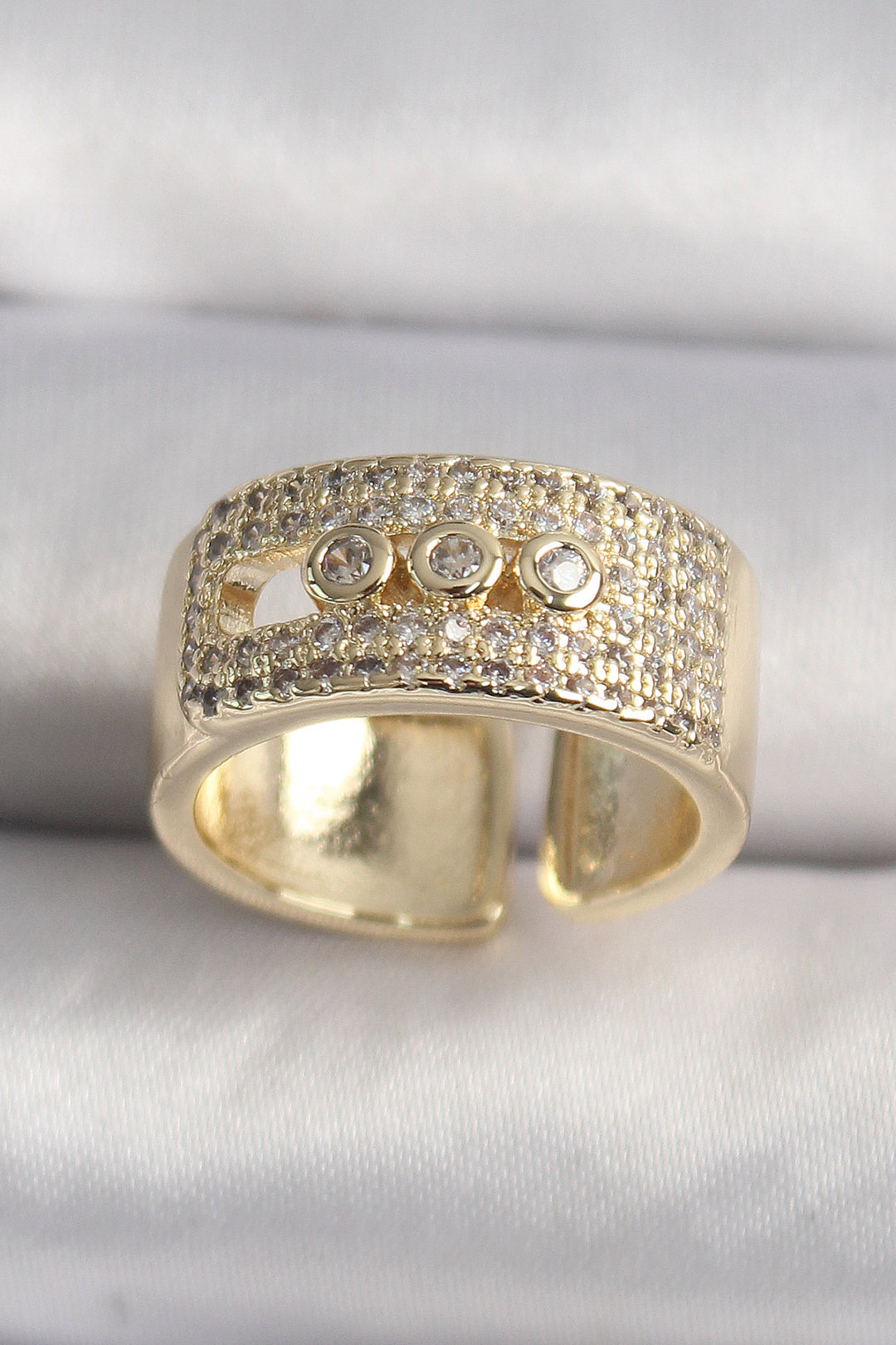 EBJ Messika model adjustable women's ring with rice gold color zircon stone. - Guaymas