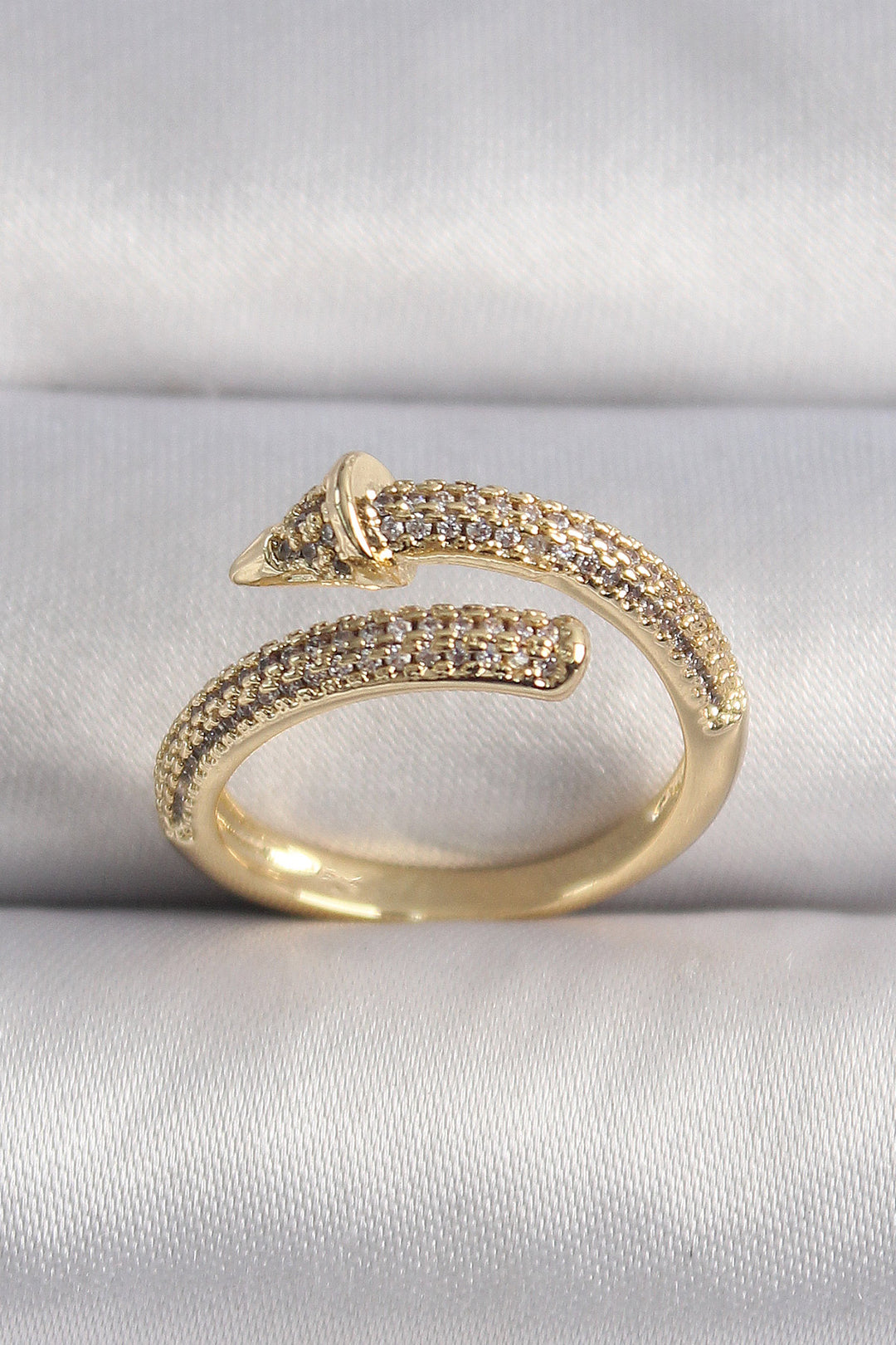 EBJ Gold Color Zircon Stone Nail Model VIP Series Women's Ring with Rice - Montélimar