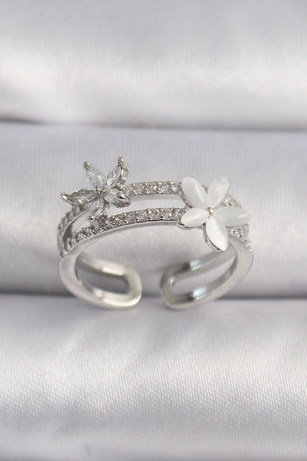 EBJ Rice Silver Color Zircon Stone Flower Model VIP Series Women's Ring - Pembroke Pines