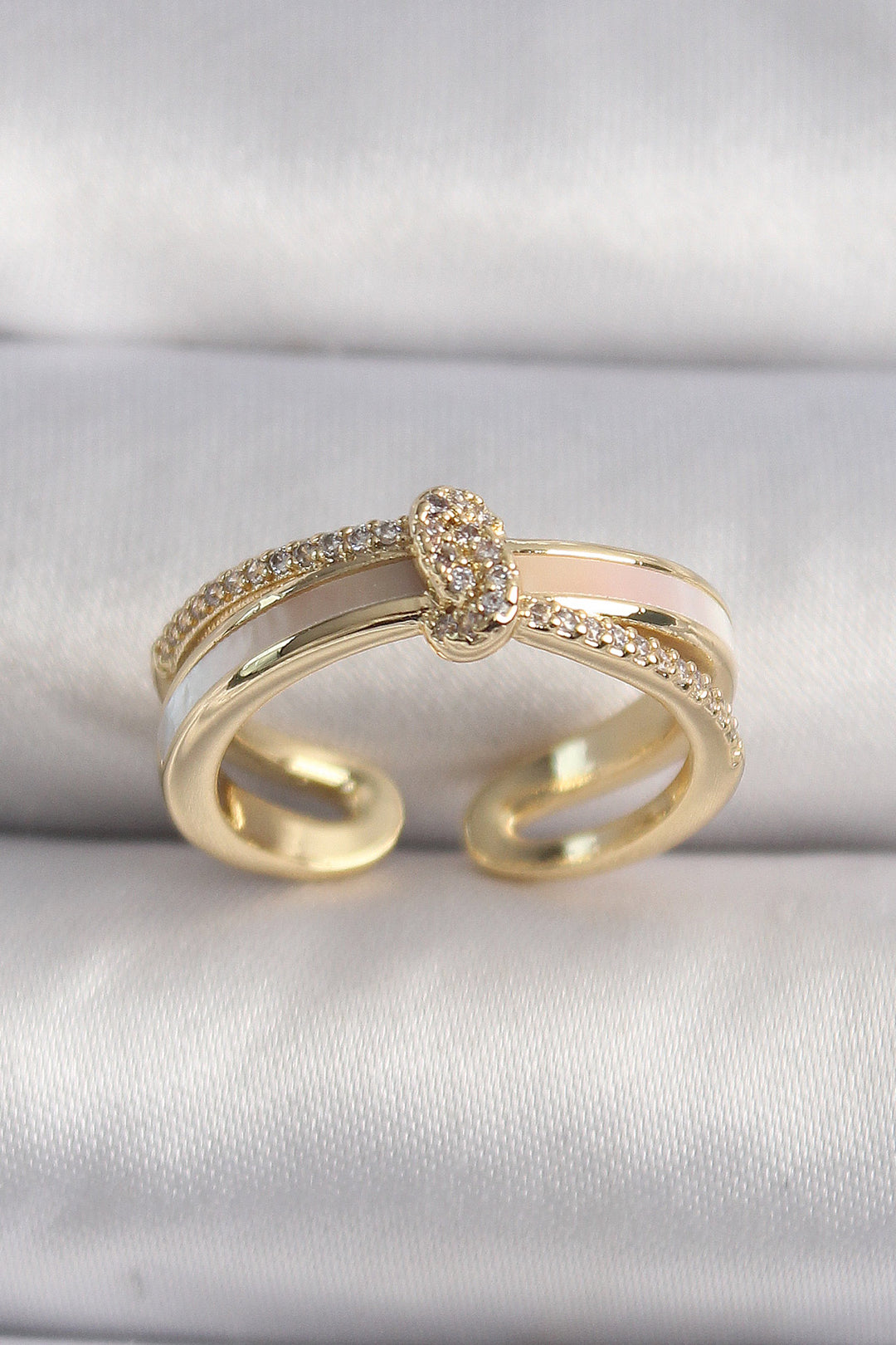 EBJ Rice Gold Color Zircon Stone Knotted Model VIP Series Women's Ring - Stonecrest