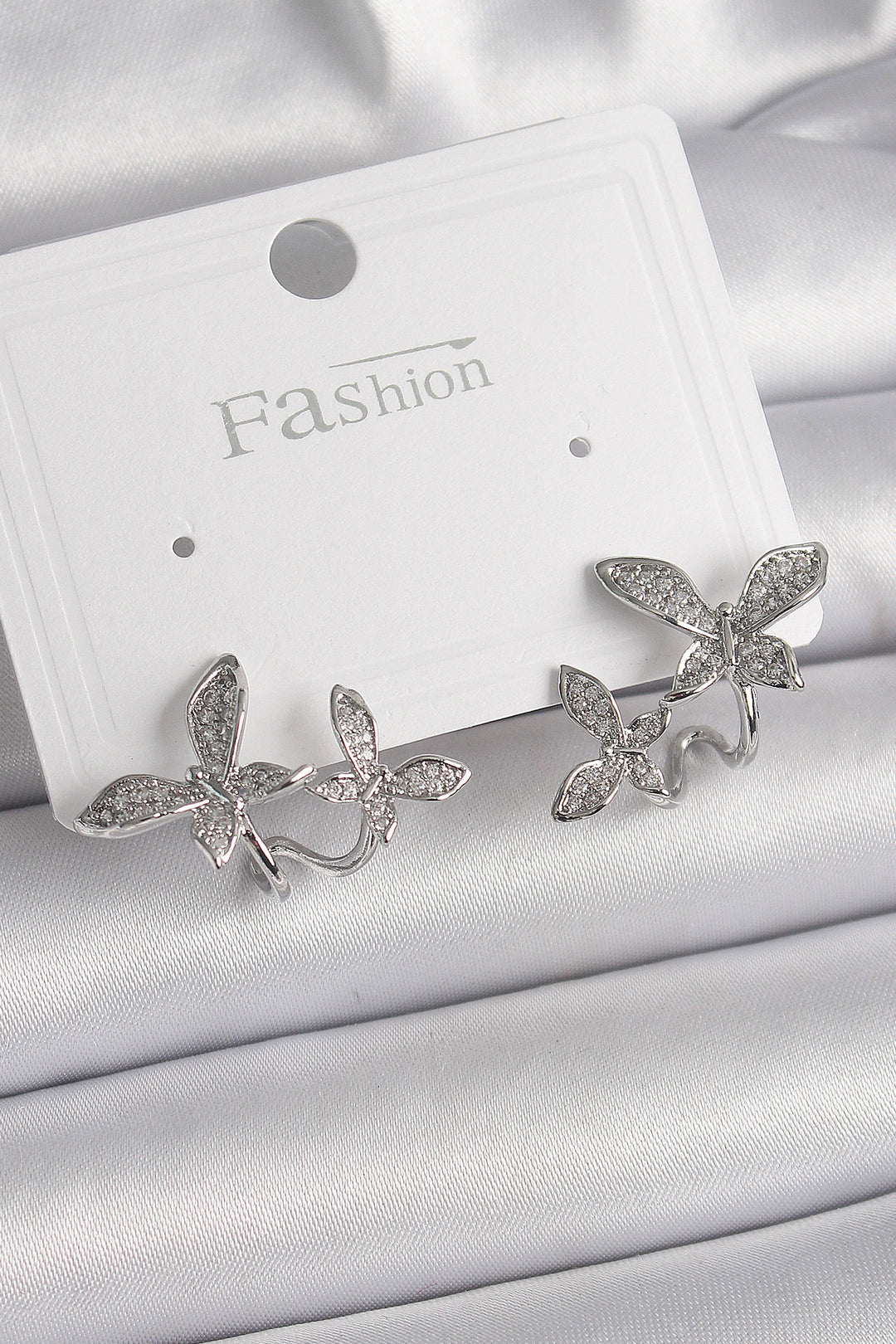 EBJ Rice Silver Color Zircon Stone Butterfly Model Women's Earring - Hofheim
