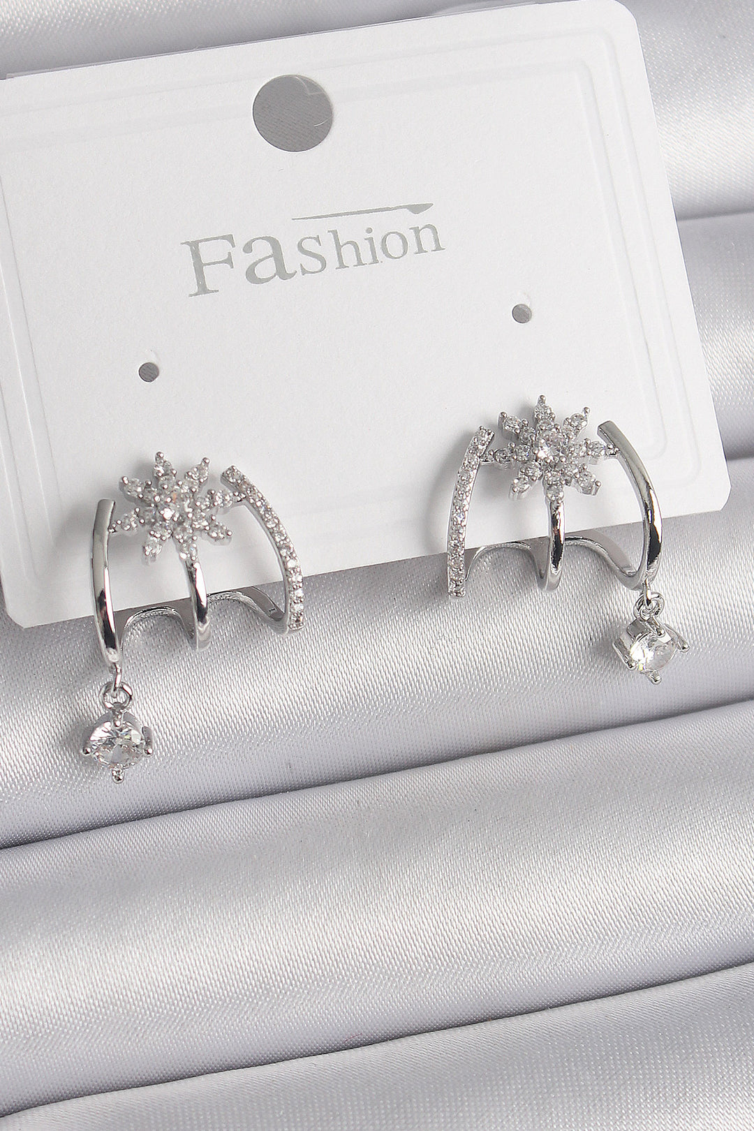 EBJ Rice Silver Color Zircon Stone Flower Figure Dangle Detail Women's Earring - Jeffersonville