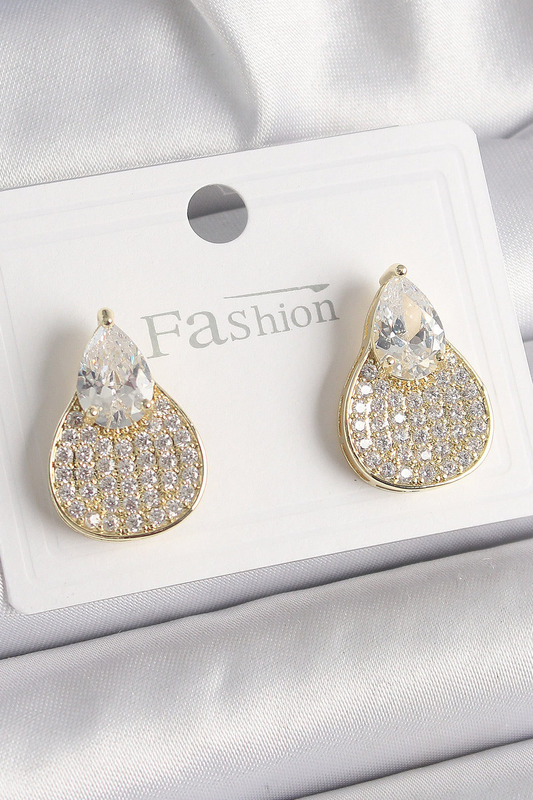 EBJ Rice Gold Color Drop Model Women's Earring with Zircon Stone - Hyères