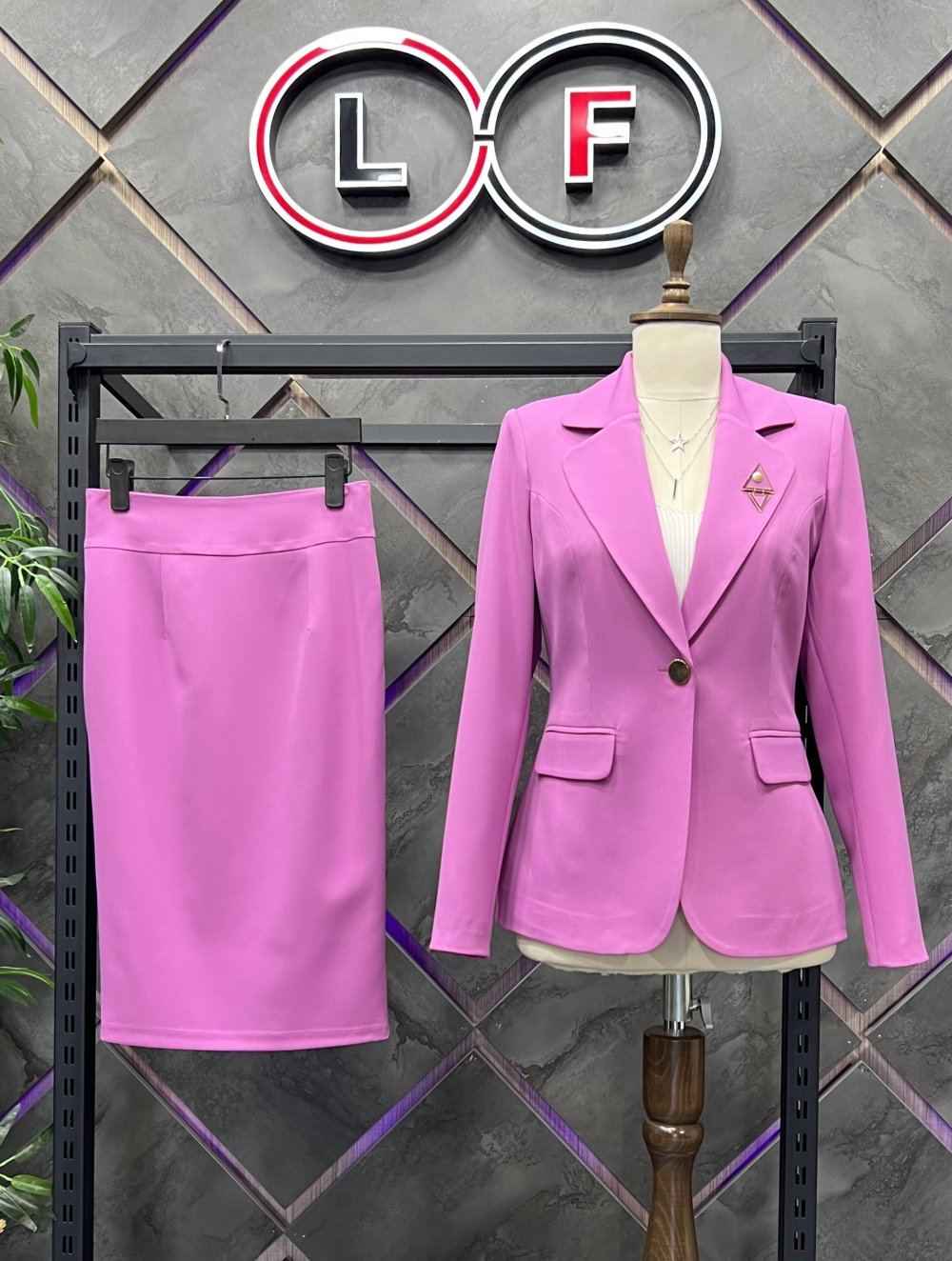 NDL Women Brooch Detail Skirt Suit Lilac for Women - Surprise