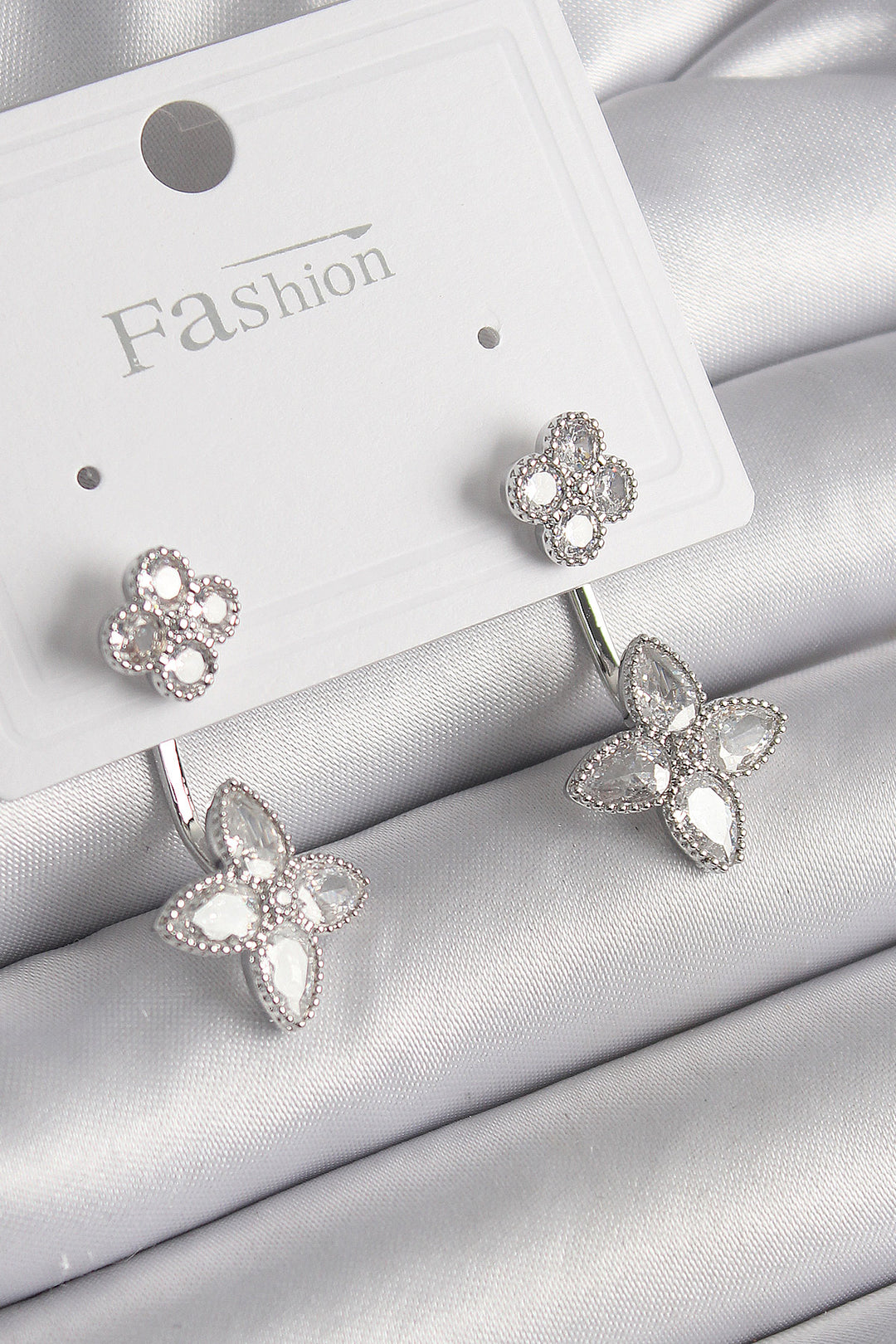 EBJ Rice Silver Color Clover Model Women's Earring with Zircon Stone - Spokane Valley