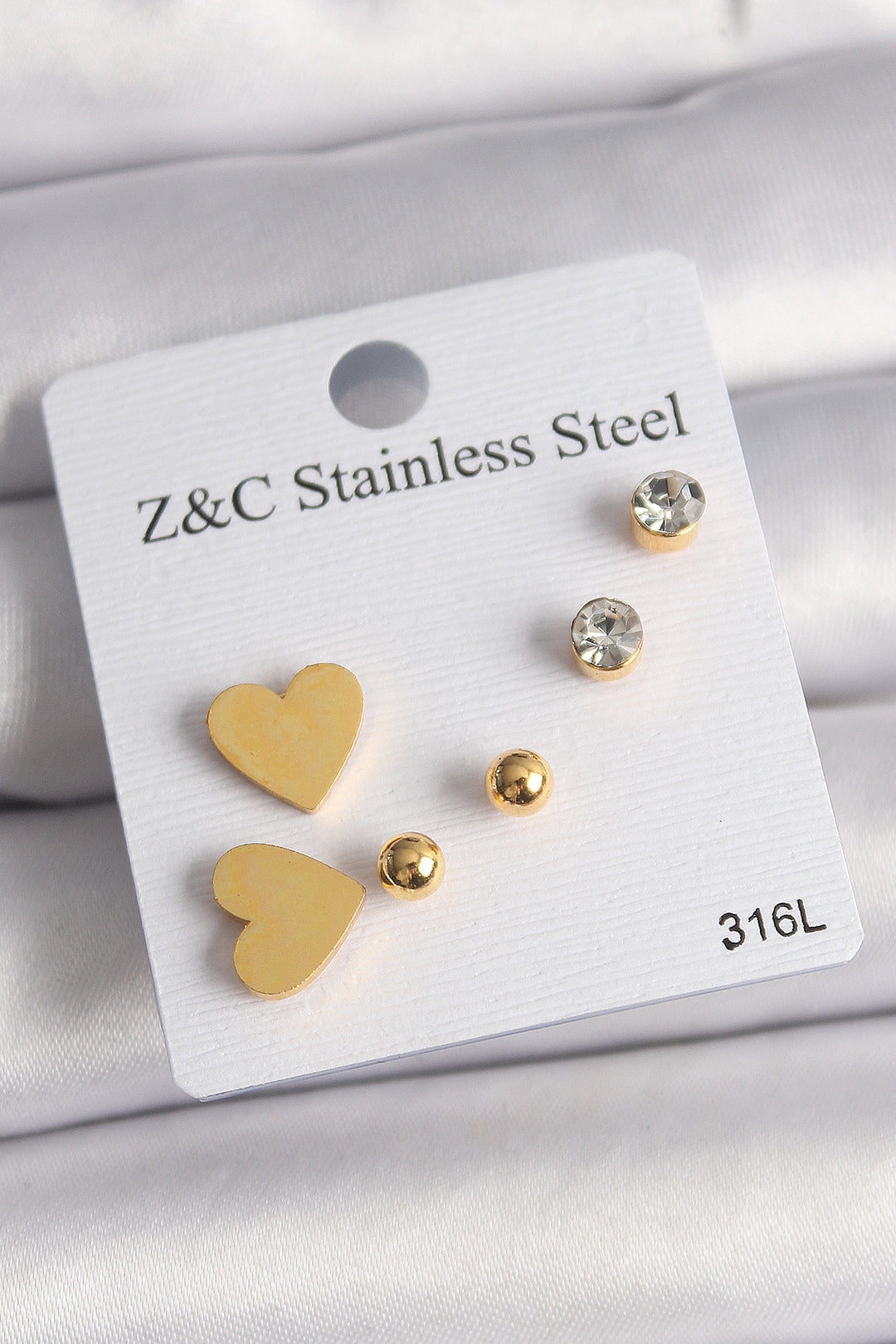 EBJ 316L Steel Gold Color Zircon Stone Heart Shaped Women's Earring Set - Edinburgh